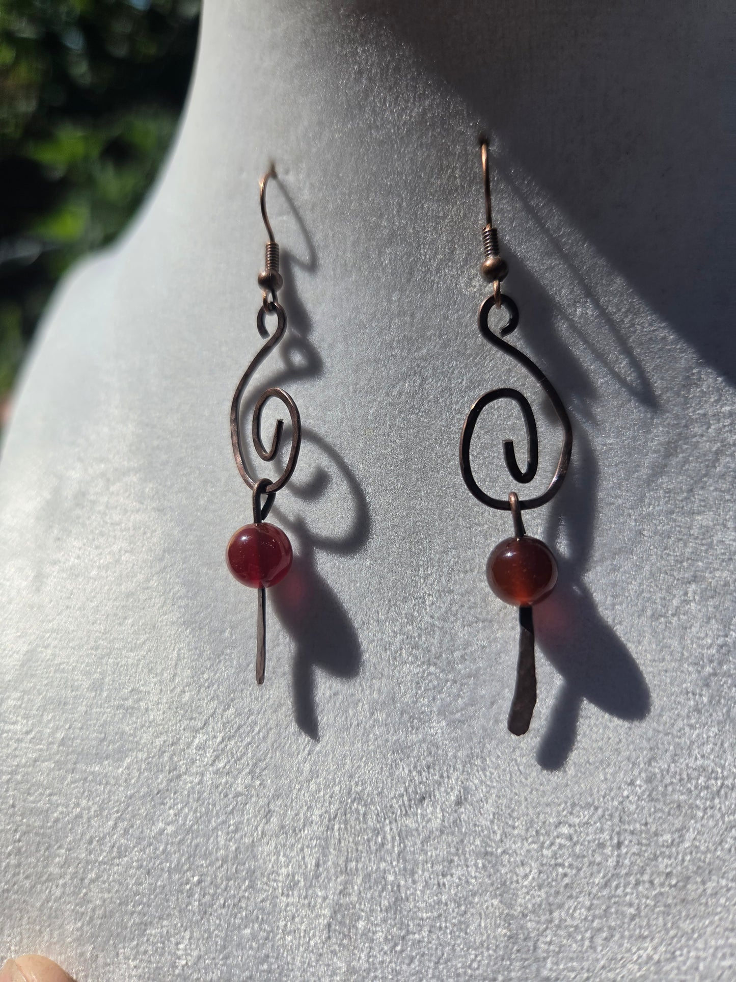 Hammered Copper Earrings with Agate Accents