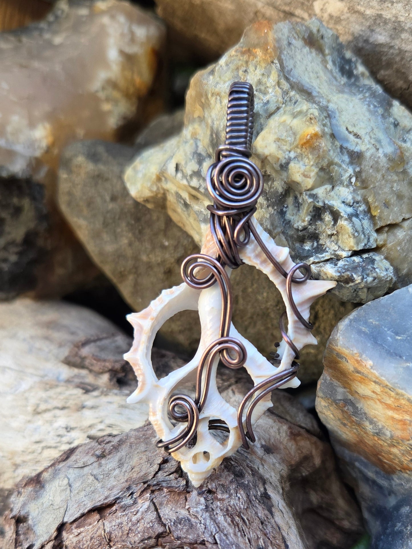 Center Cut Seashell Copper Wire Wrap Pendant