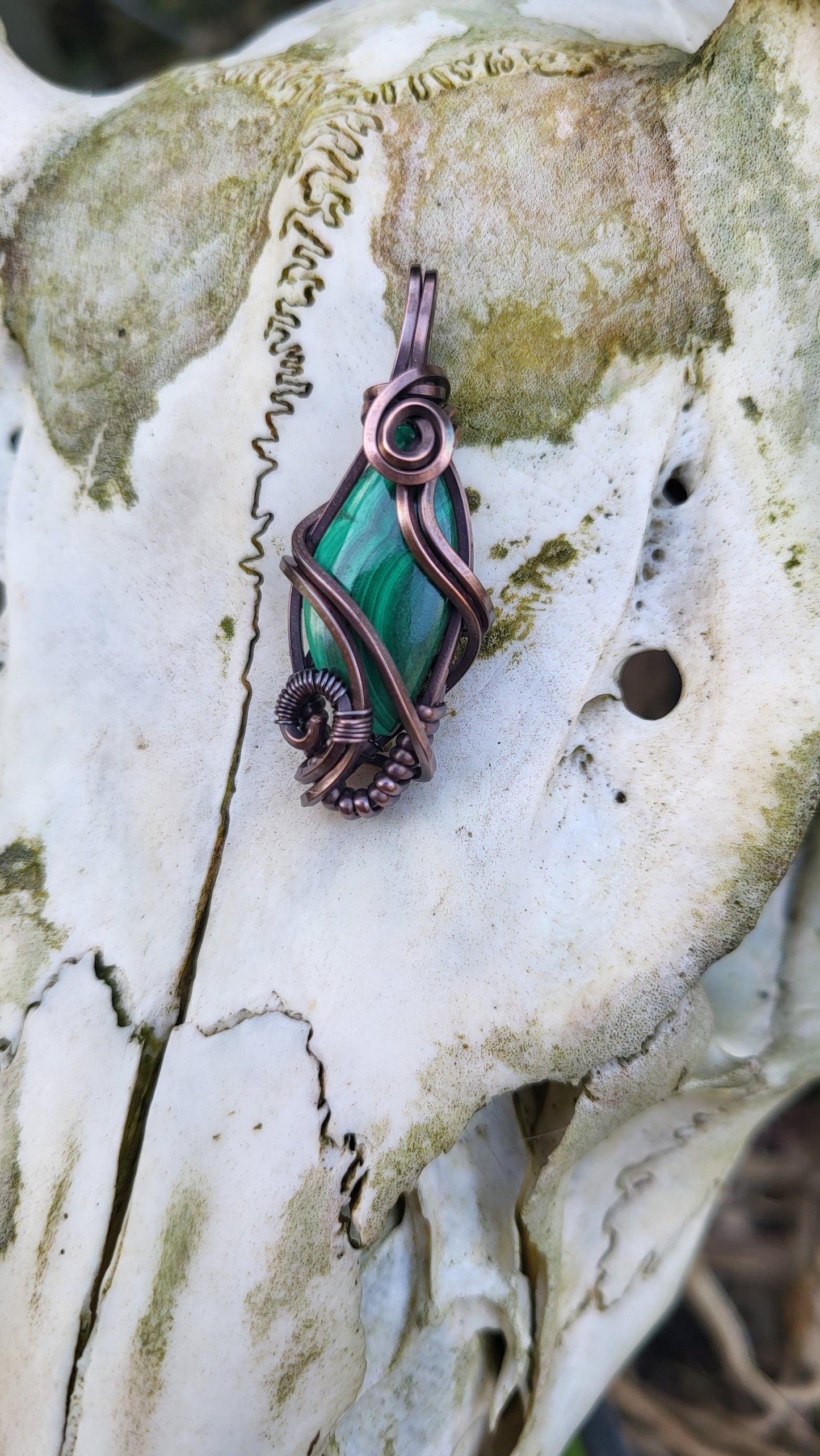 Malachite Oxidized Copper Wire Wrap Pendant