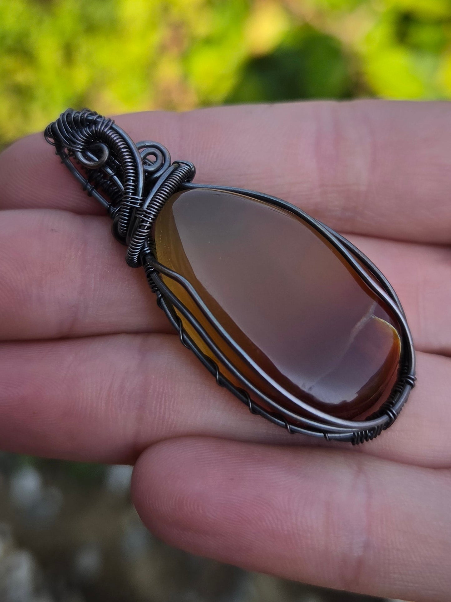 Handcrafted Oxidized Copper Pendant Featuring Carnelian Agate Cabochon Centerpiece