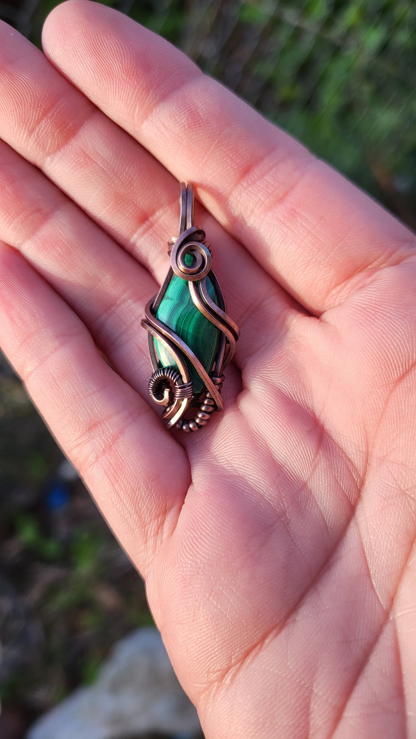 Malachite Oxidized Copper Wire Wrap Pendant