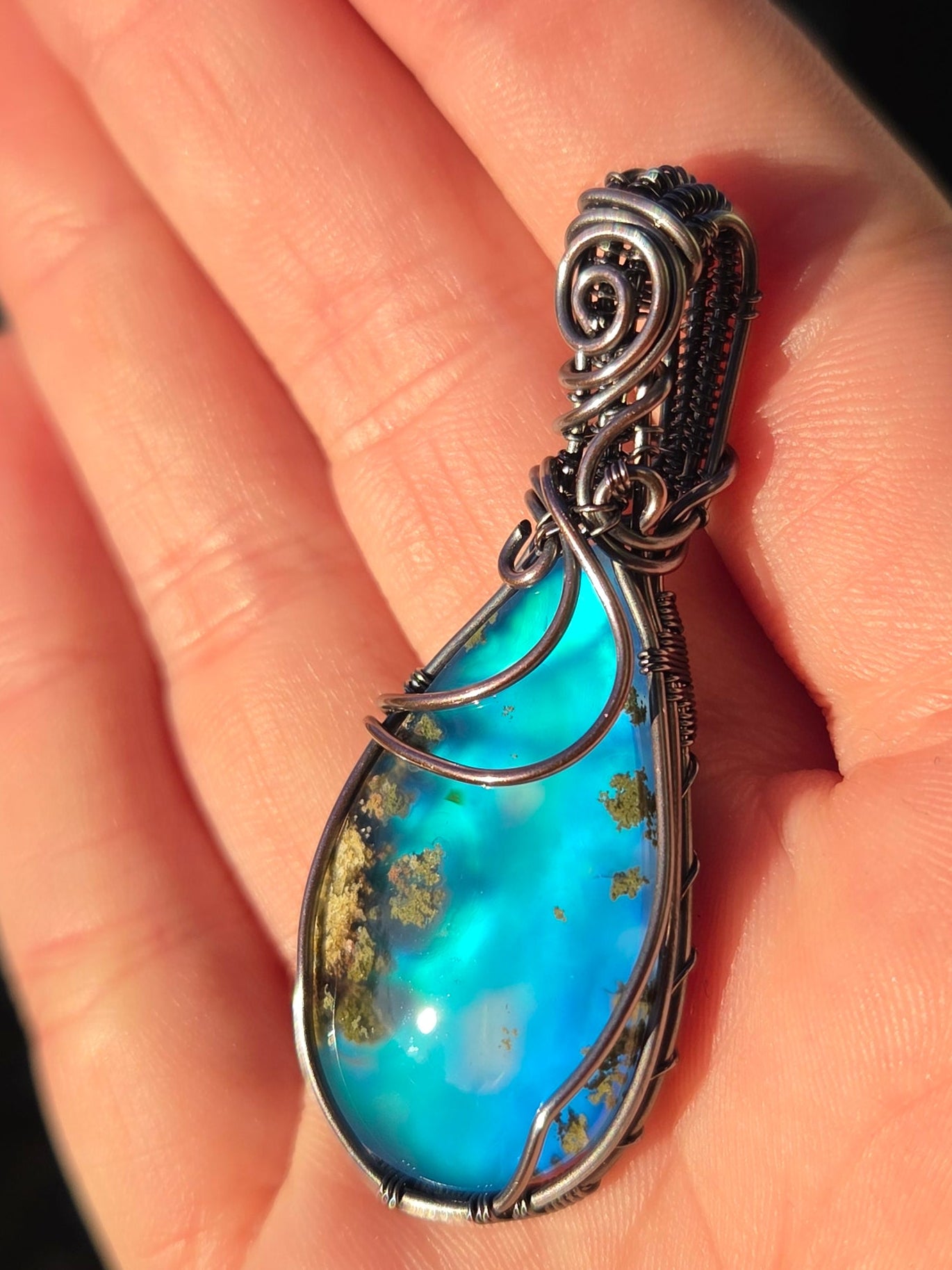 Moss Agate Aurora Doublet Copper Pendant
