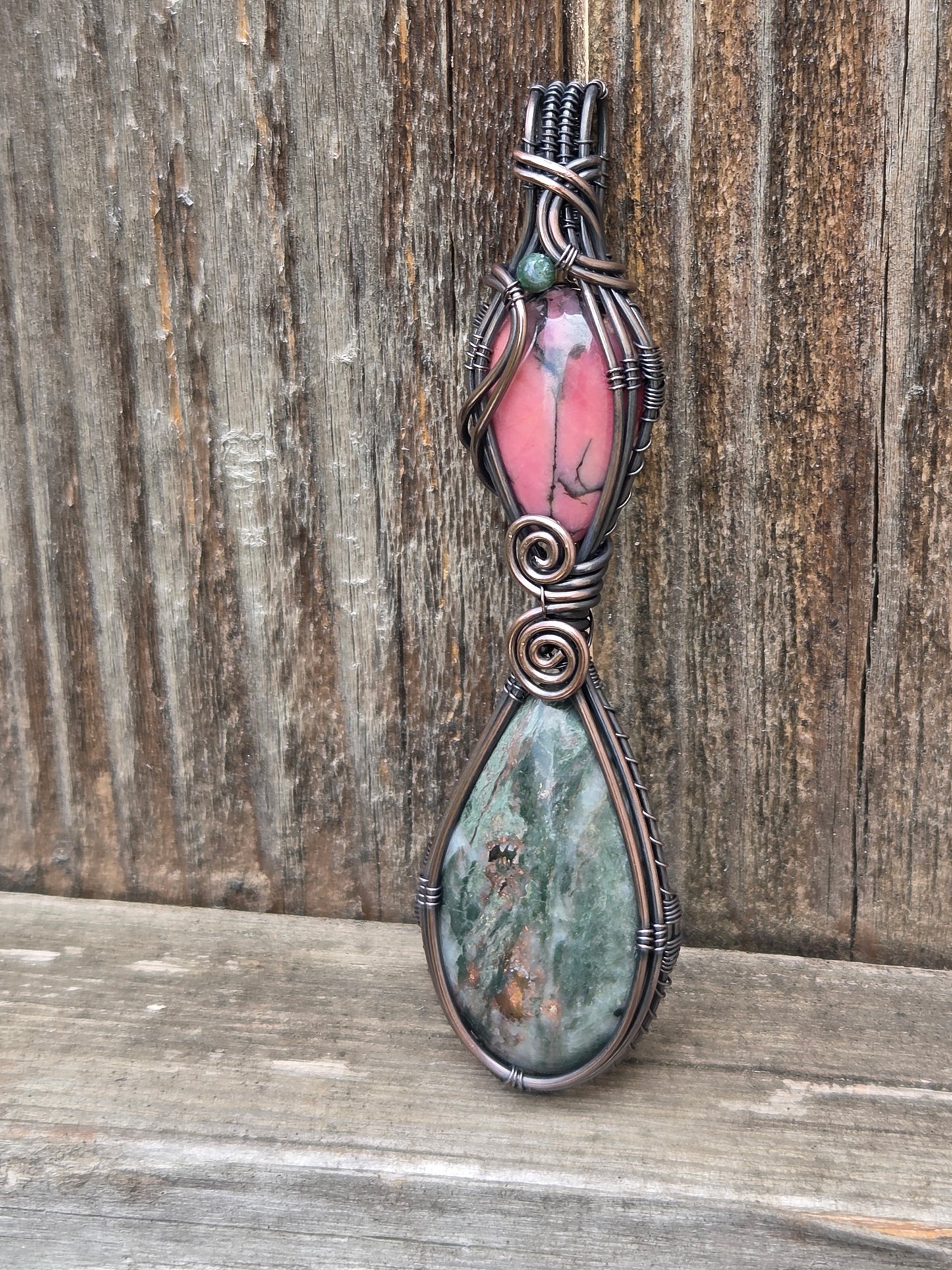 Rhodonite & Natural Copper Matrix w/ Jasper Accent Pendant