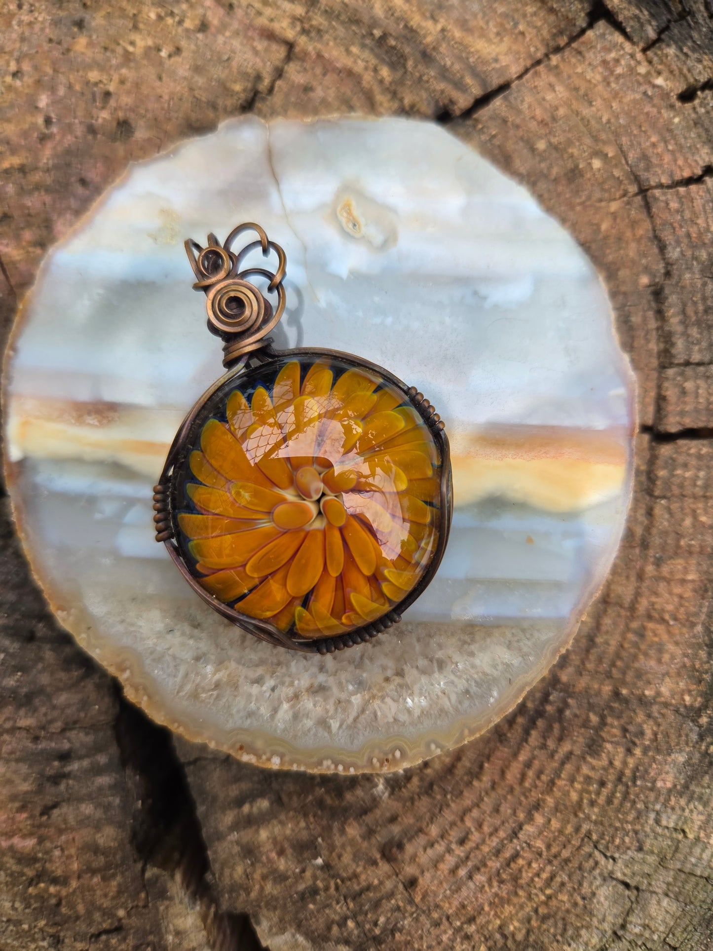 Glass Implosion Cabochon Copper Pendant