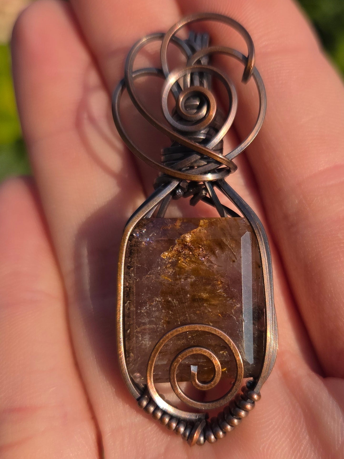 Cacoxenite Facet Copper Pendant