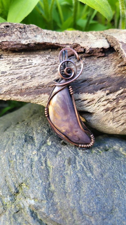 Purple Jasper Cabochon Copper Wire Wrap Pendant