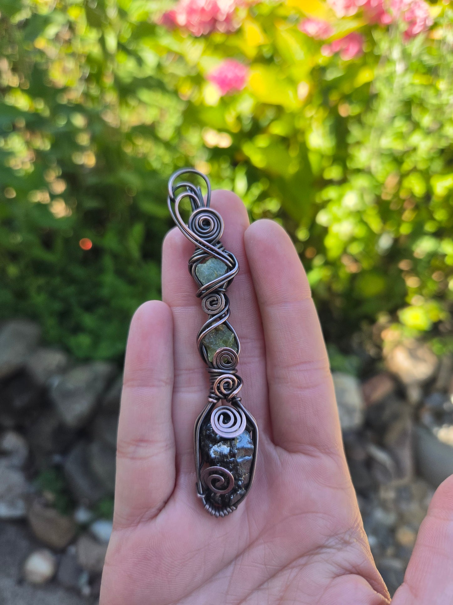Aquamarine, Peridot and Shungite Pendant