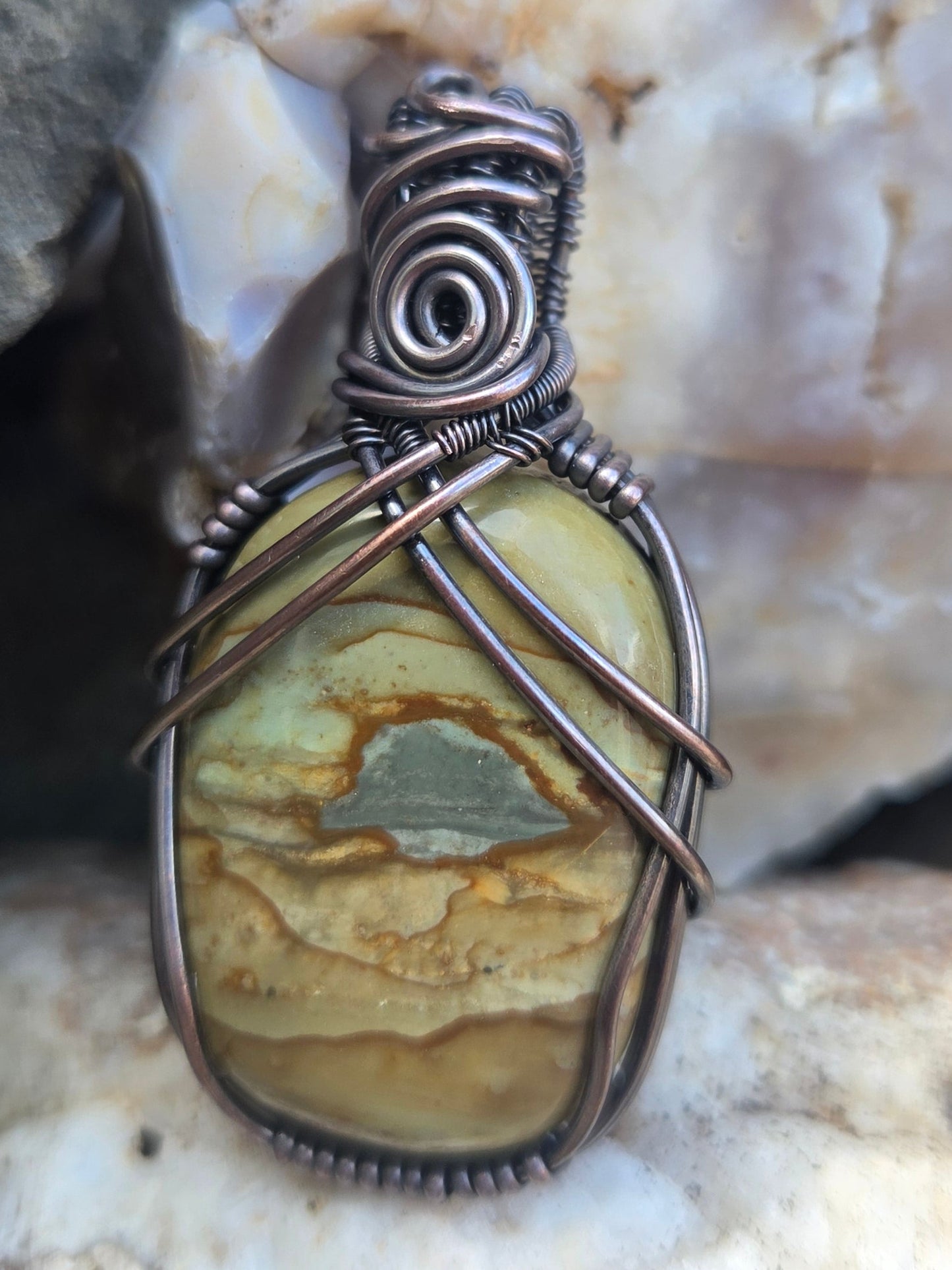 Owyhee Picture Jasper Copper Wire Wrap Pendant