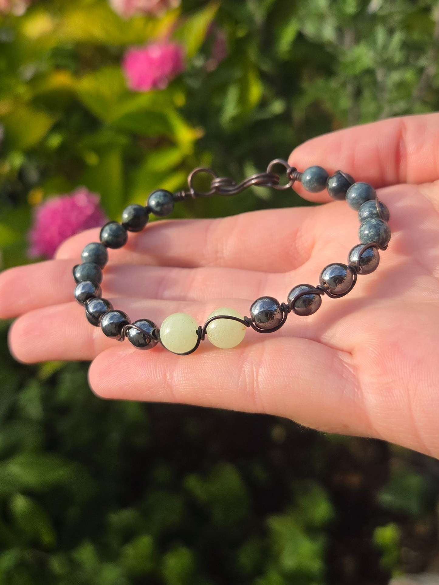 Copper & Stone Bead Bracelet sz. 6.5