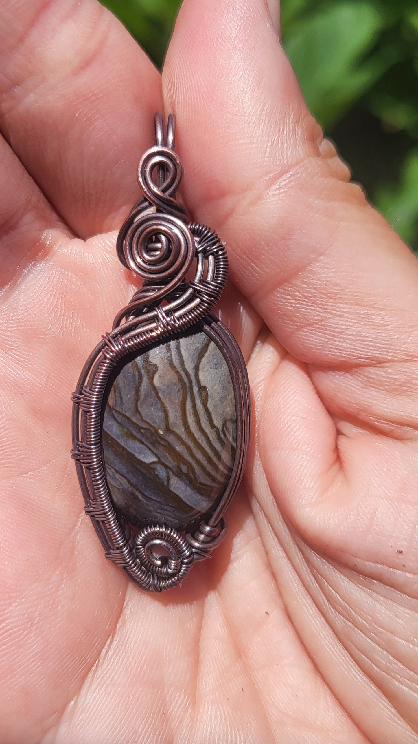Biggs Jasper Cabochon Copper Wire Wrap Pendant
