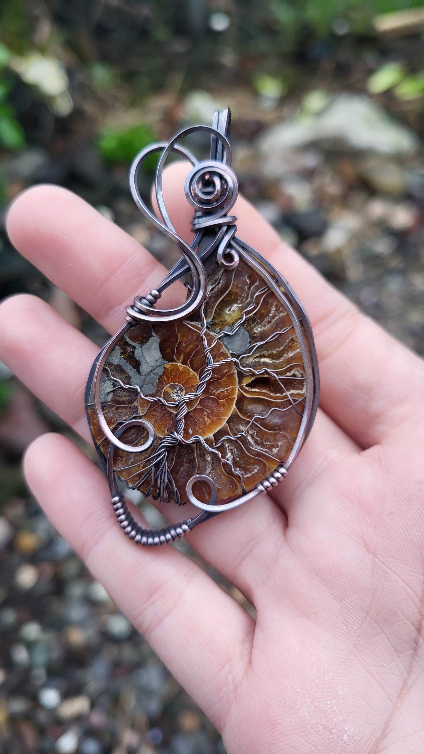 Ammonite Fossil Tree Of Life Pendant