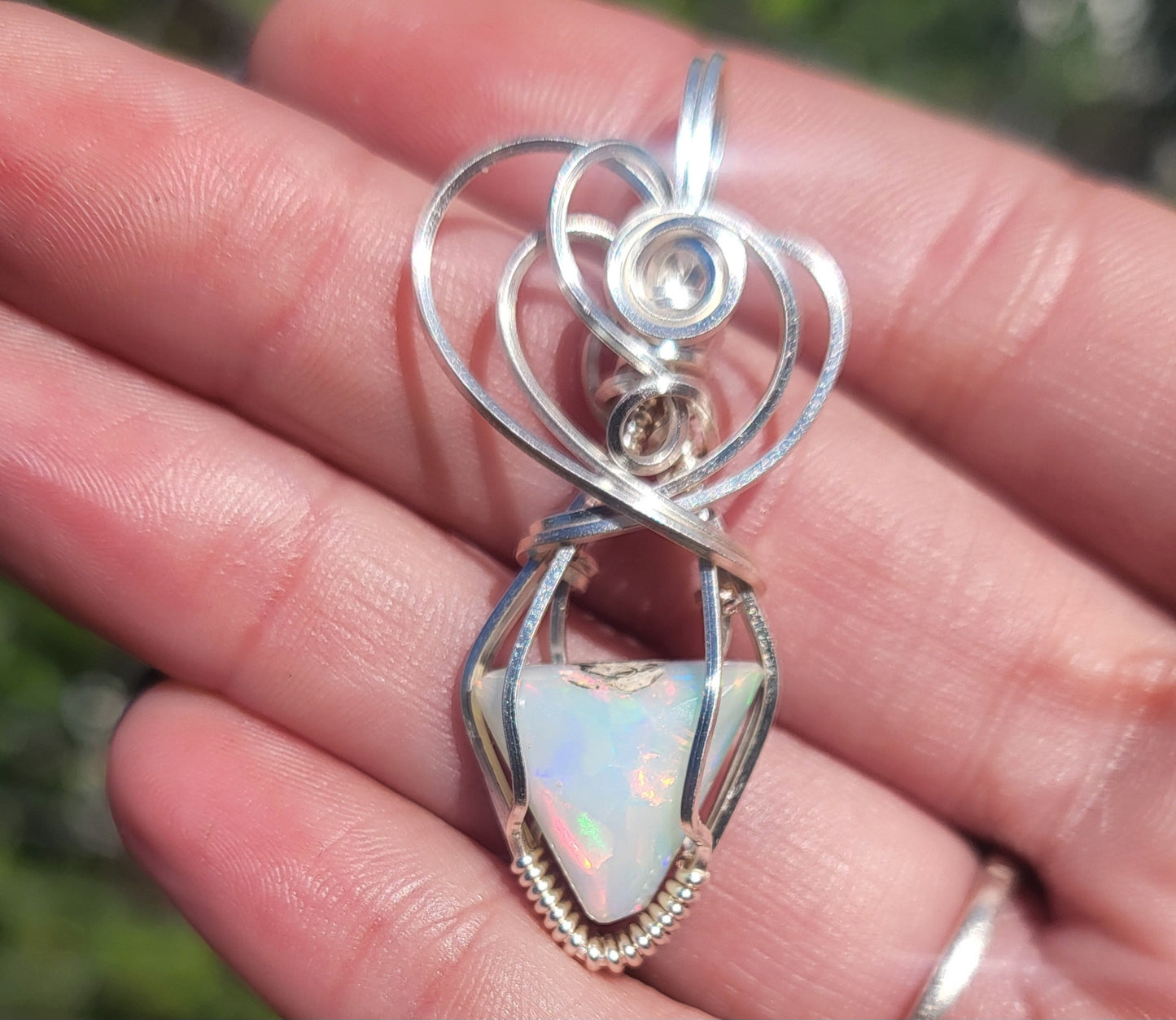 Australian Fire Opal Handcrafted Wire Wrap Pendant