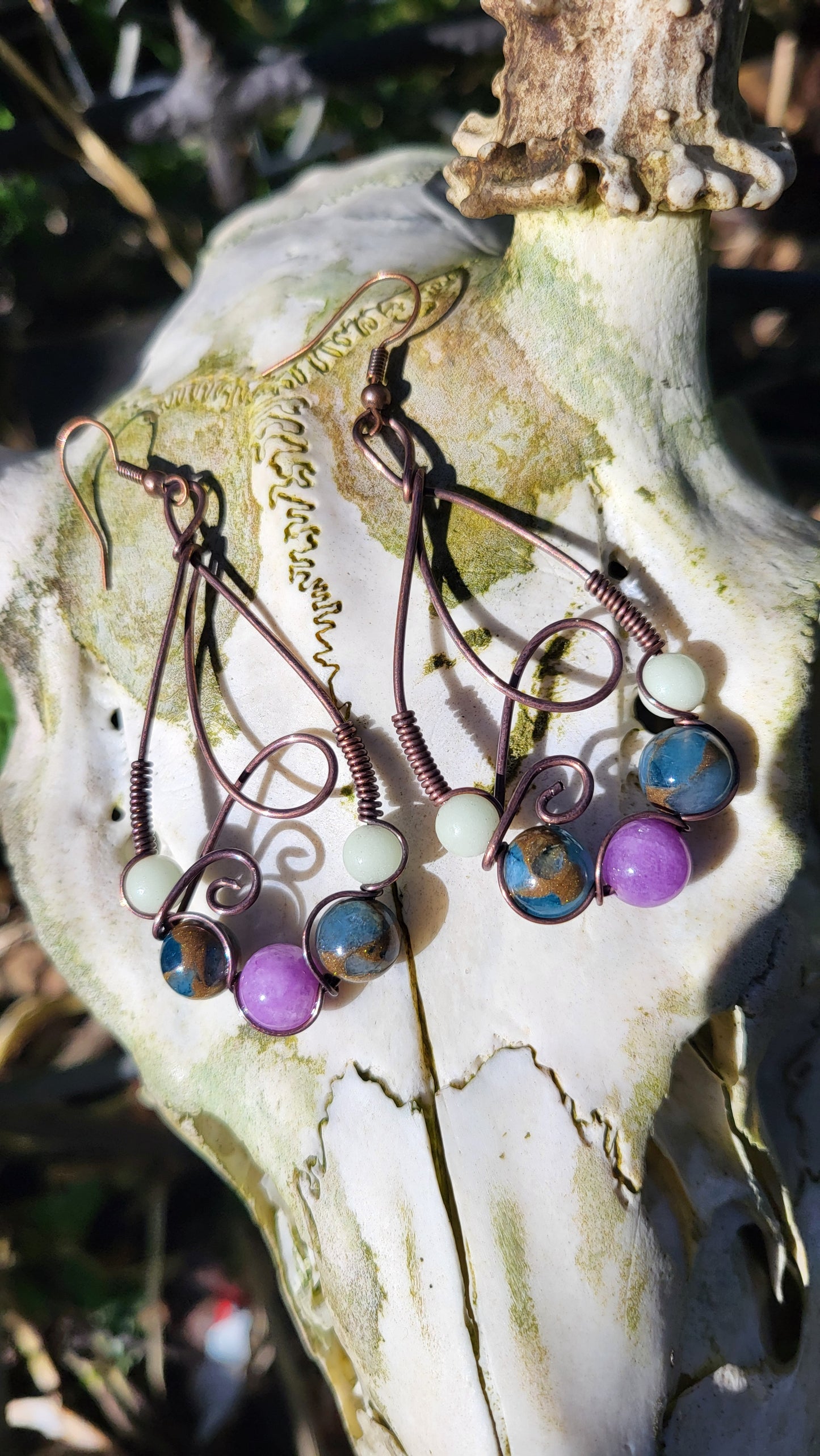 Handcrafted Glow in the Dark Oxidized Copper Wire Earrings