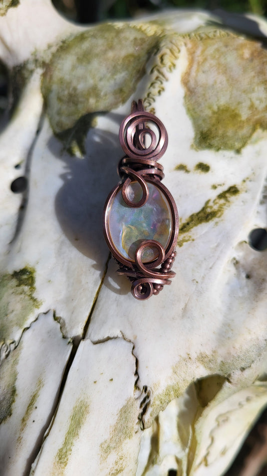 Abalone Shell Oxidized Copper Wire Wrap Pendant