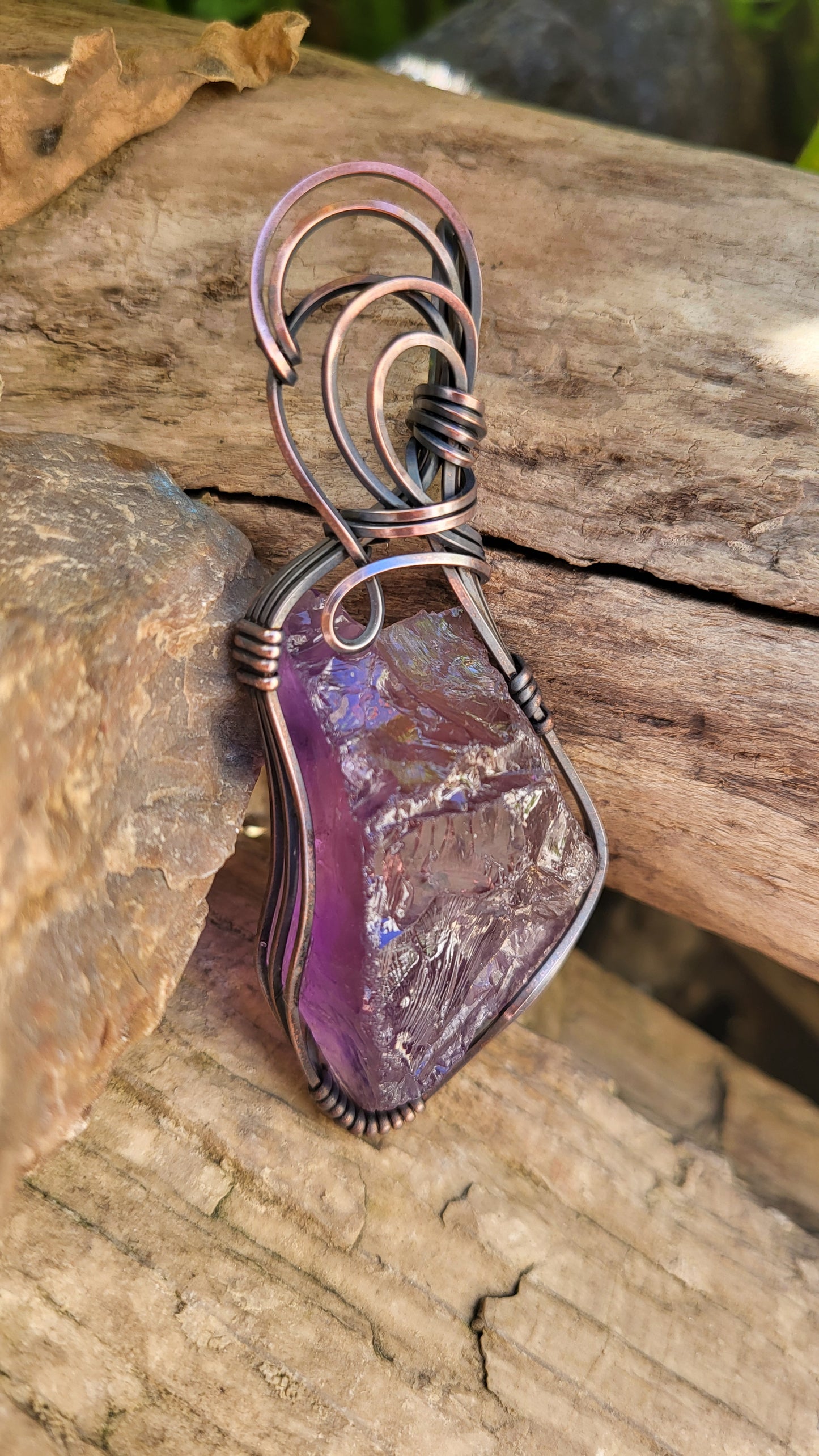 Natural Amethyst Crystal Copper Wire Wrap Pendant