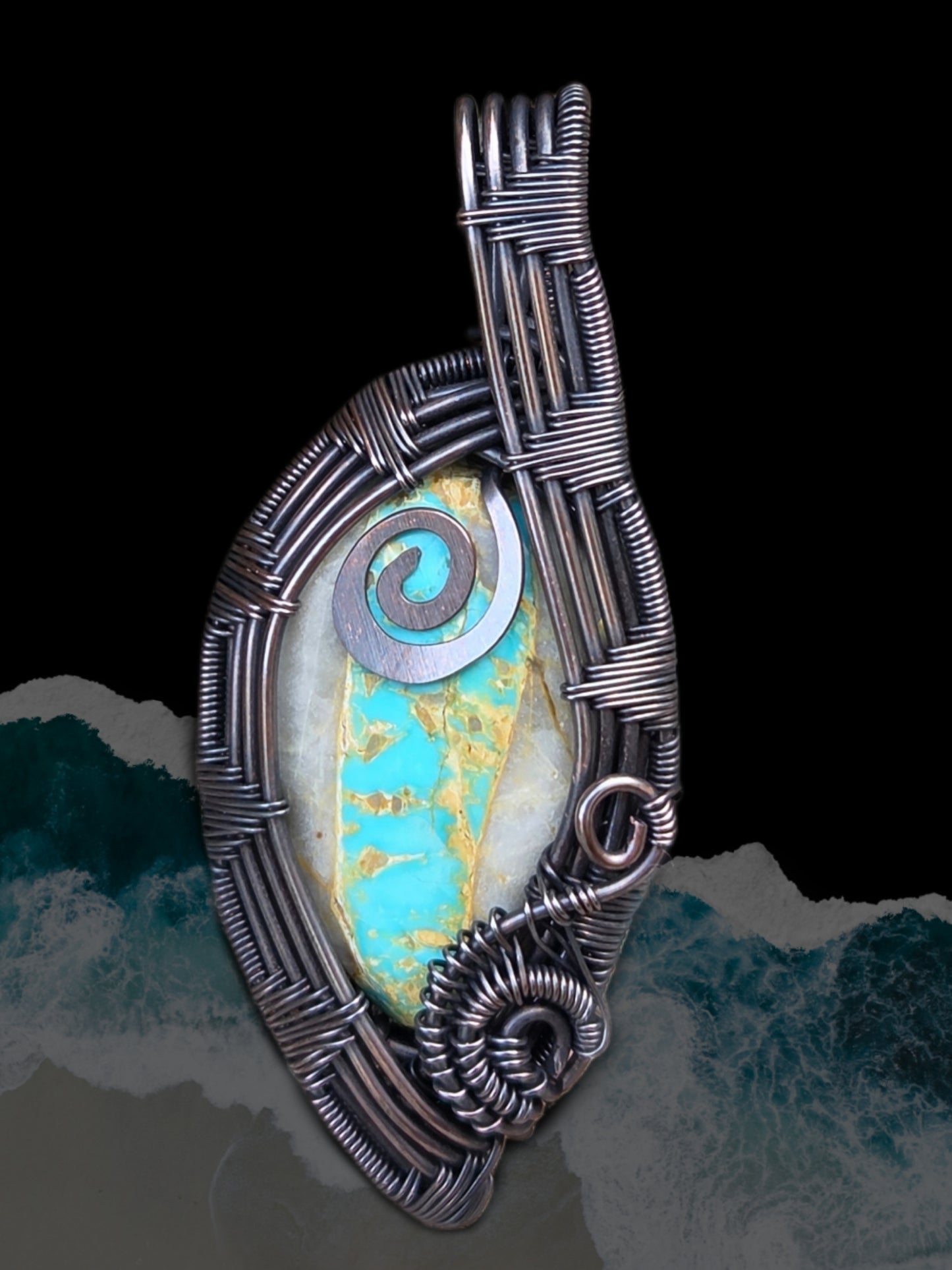 Royston Turquoise Cabochon Copper Wire Wrap Pendant