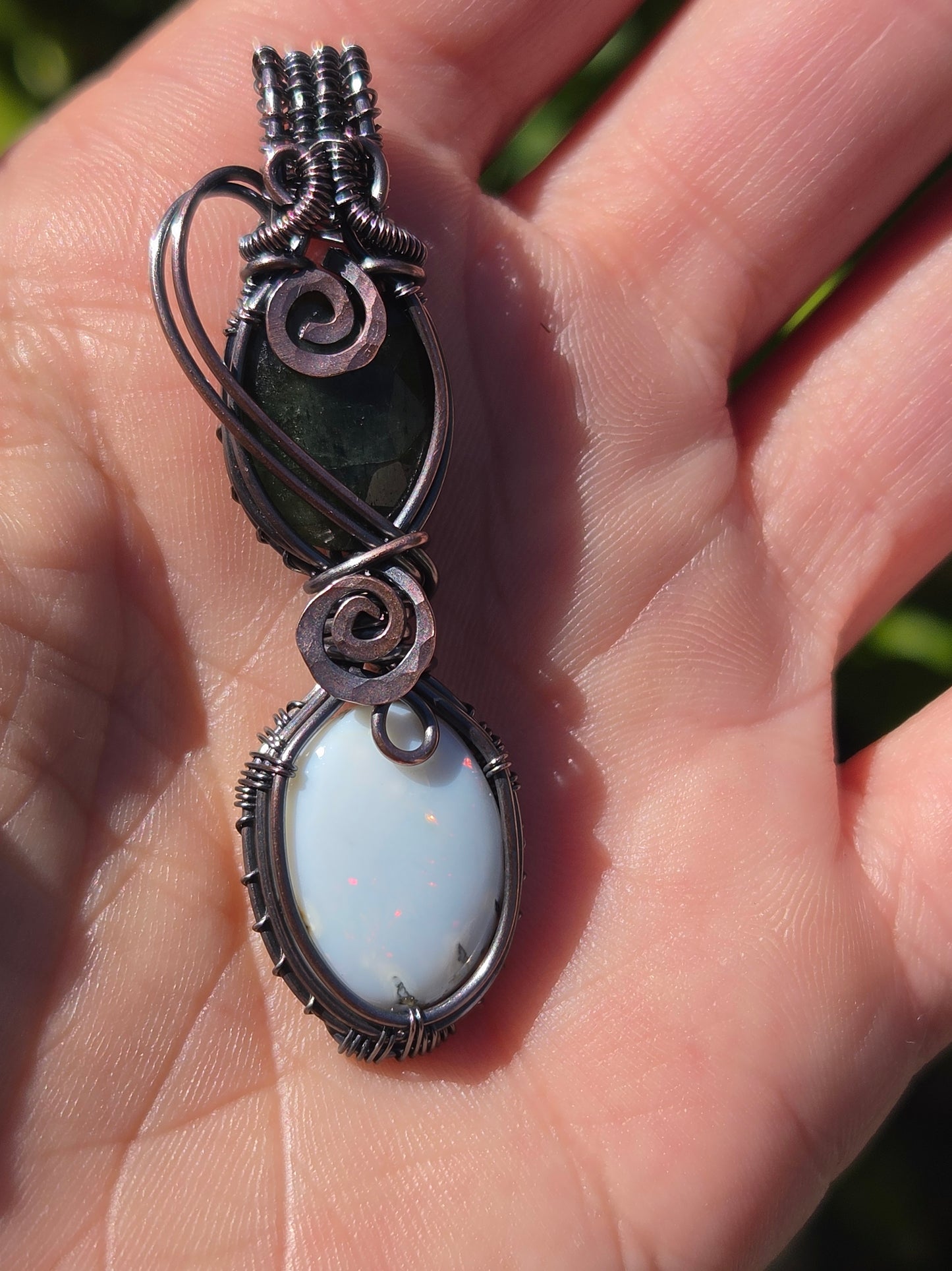 Faceted Emerald & Fire Opal Totem Pendant