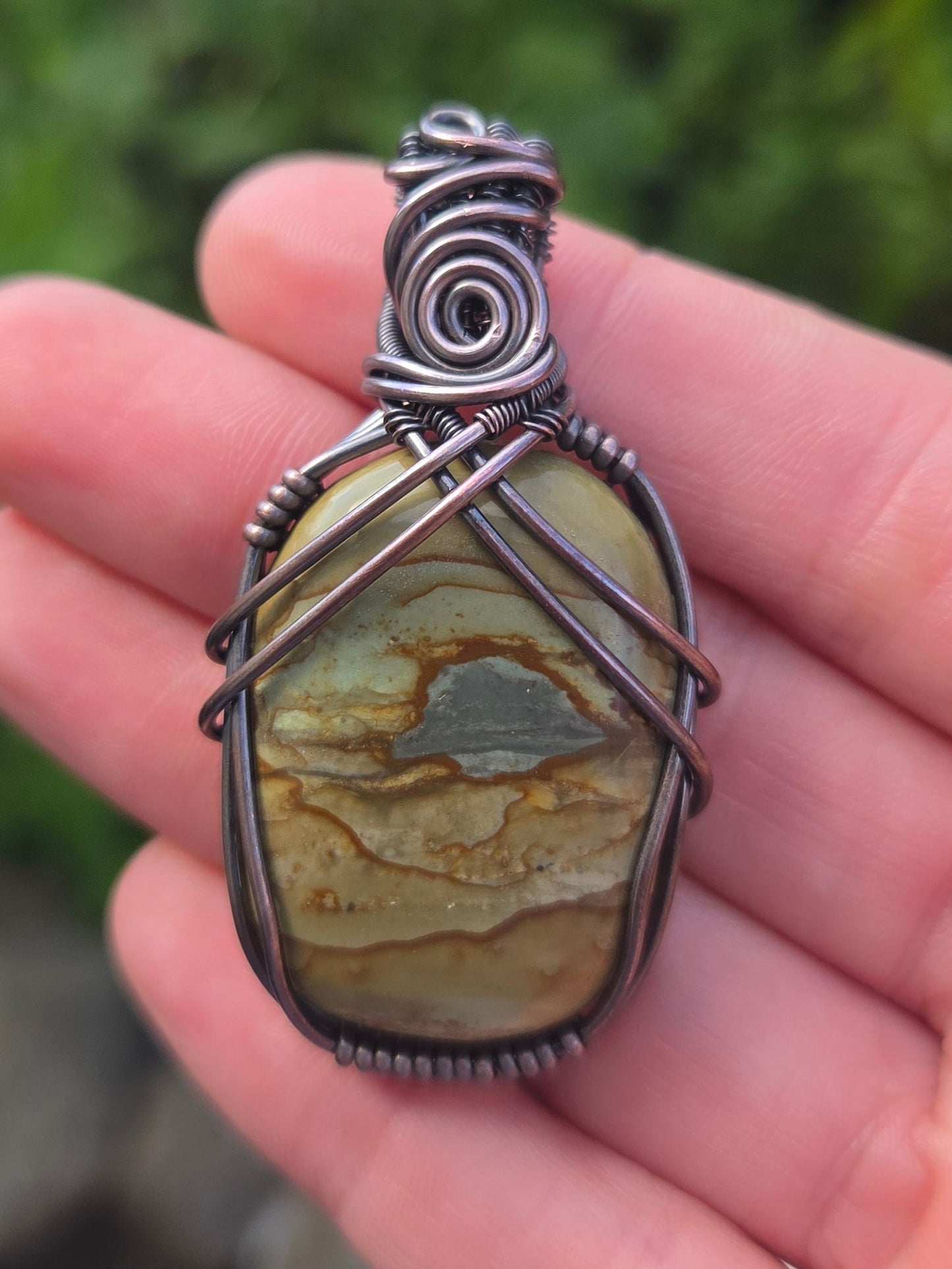 Owyhee Picture Jasper Copper Wire Wrap Pendant