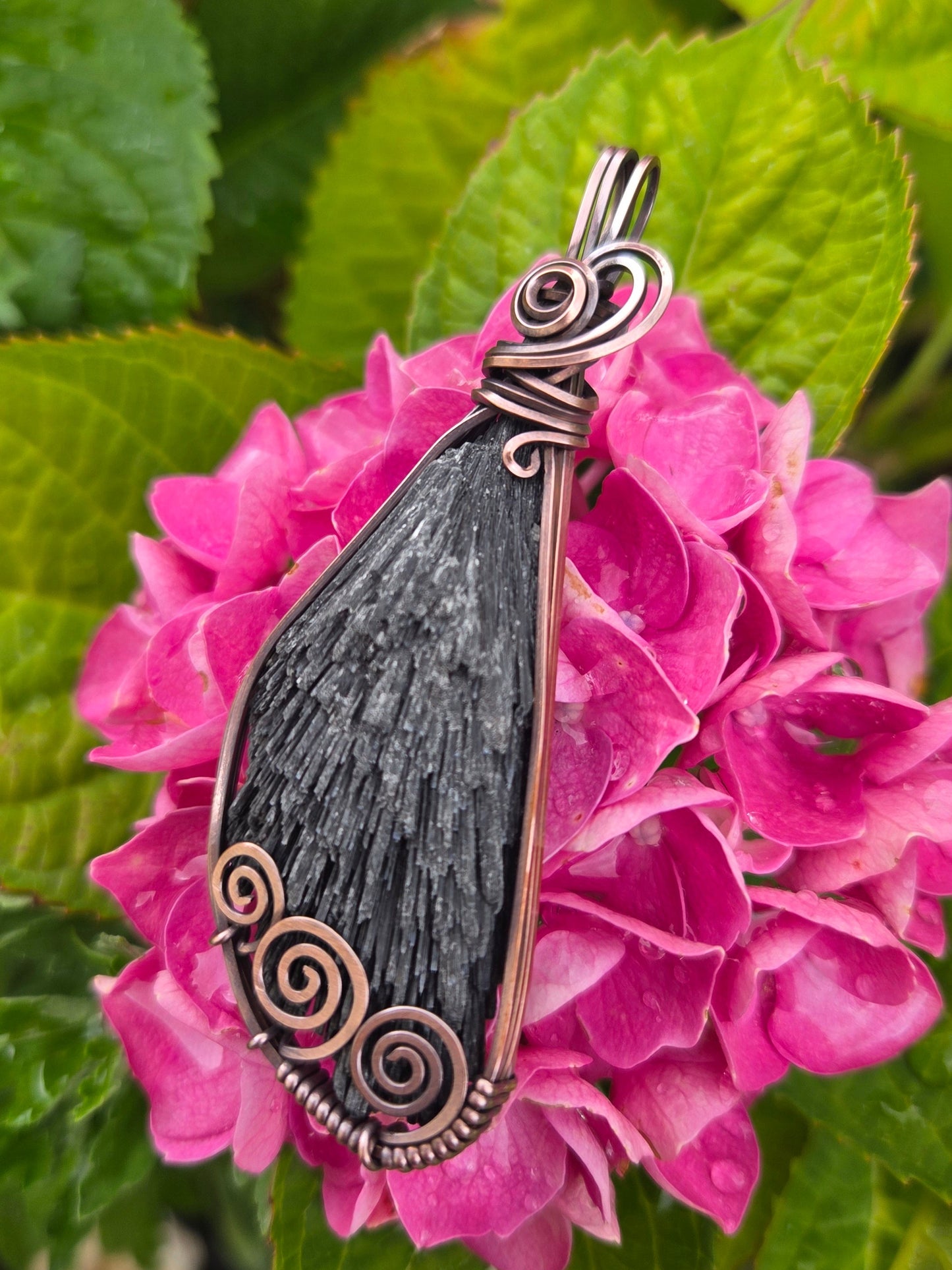 Black Kyanite Blade Copper Wire Wrap Pendant