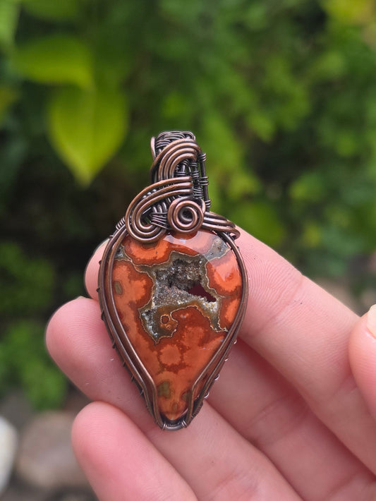 Red Ocean Jasper With Druzy Pocket Pendant