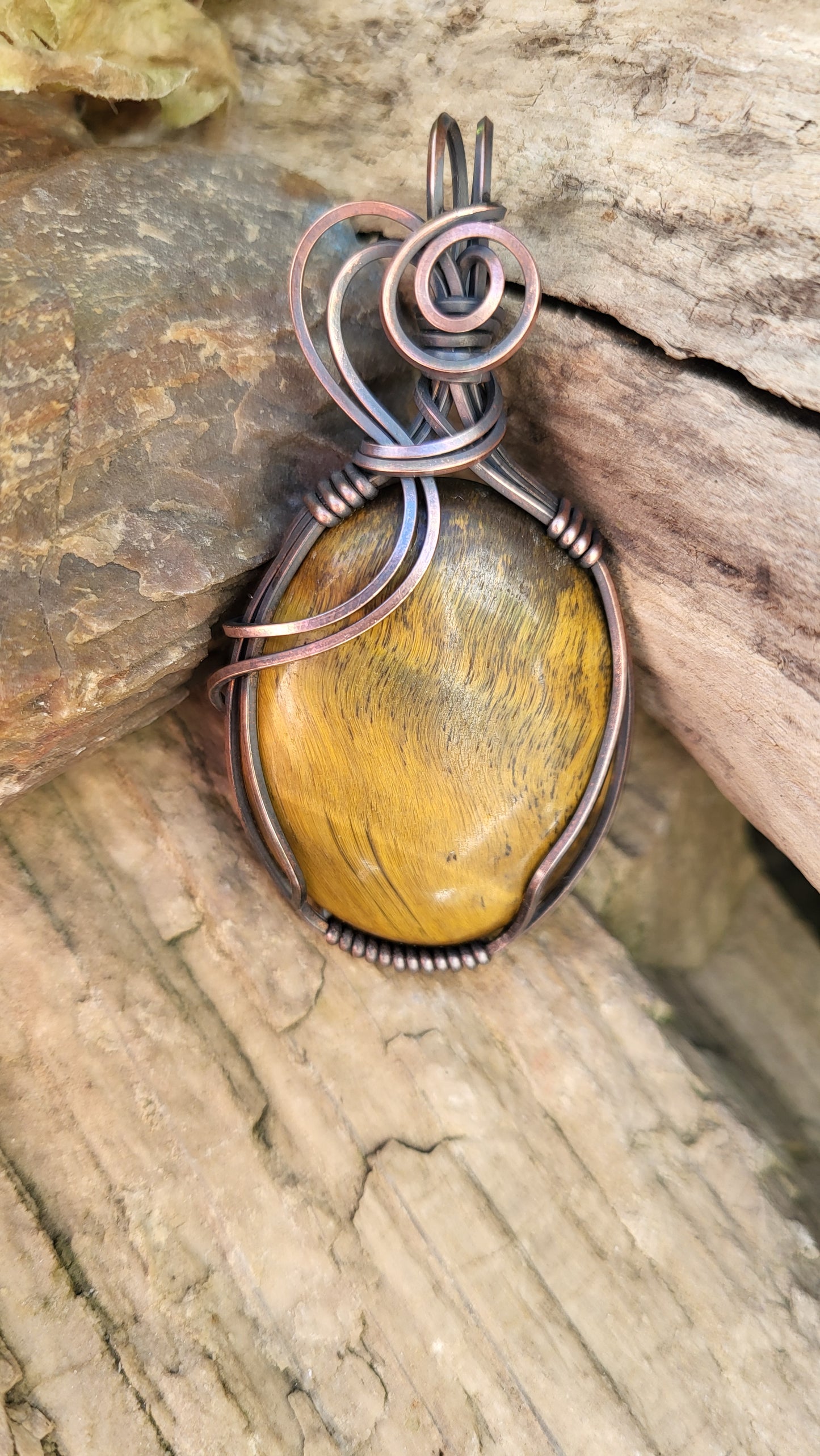 Tigers Eye Copper Wire Wrap Pendant