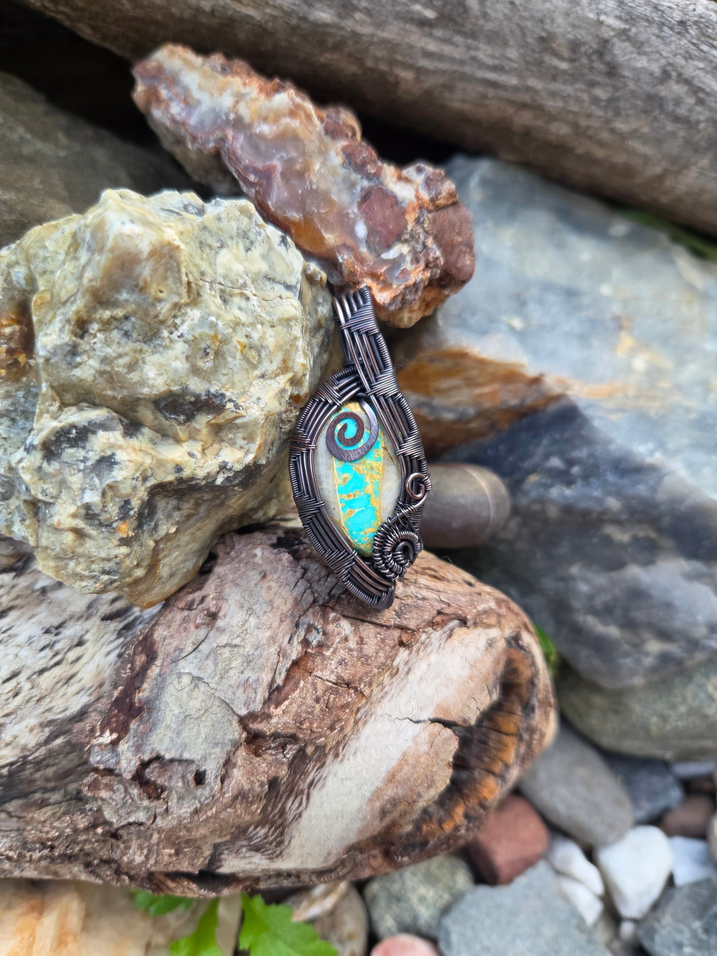 Royston Turquoise Cabochon Copper Wire Wrap Pendant
