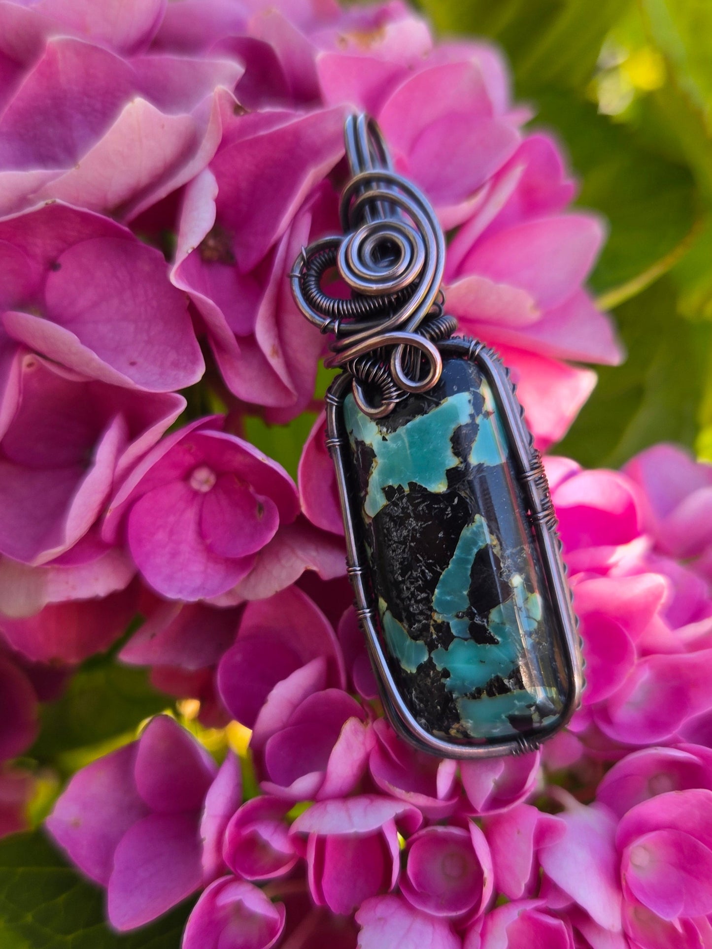 Super Fox Variscite Cabochon Copper Wire Wrap Pendant