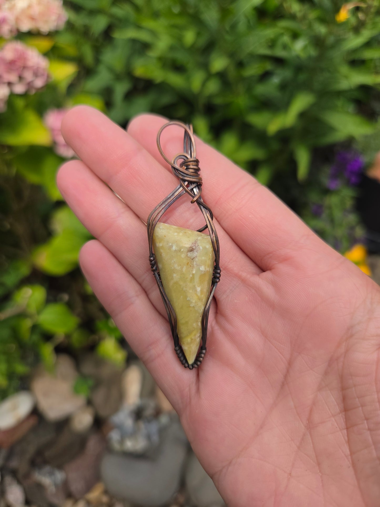 Green Opal Cabochon Copper Pendant