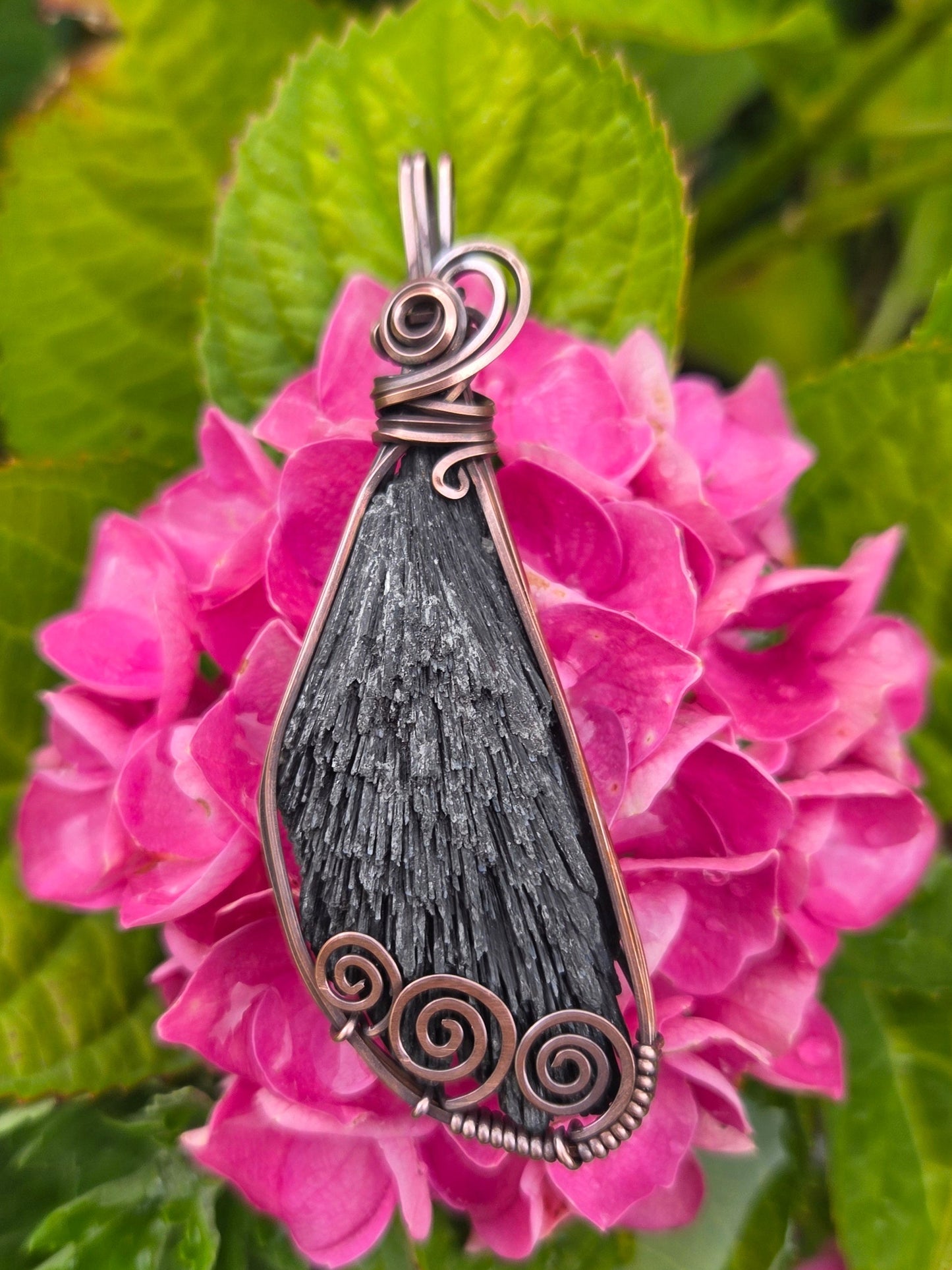 Black Kyanite Blade Copper Wire Wrap Pendant