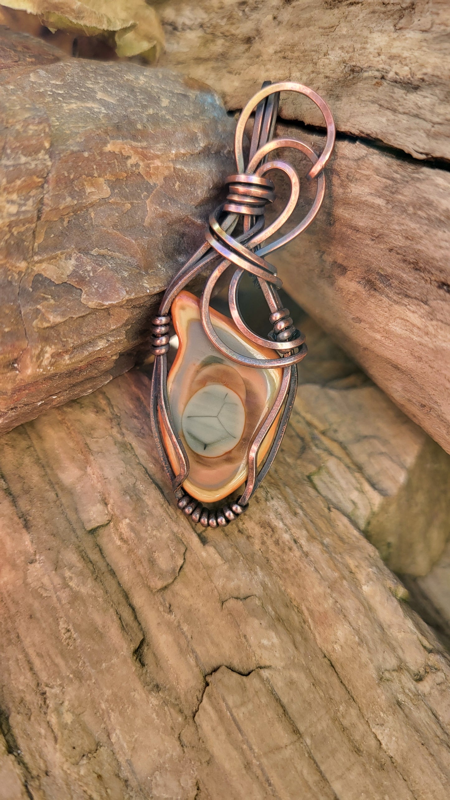 Polychrome Jasper Copper Wire Wrap Pendant