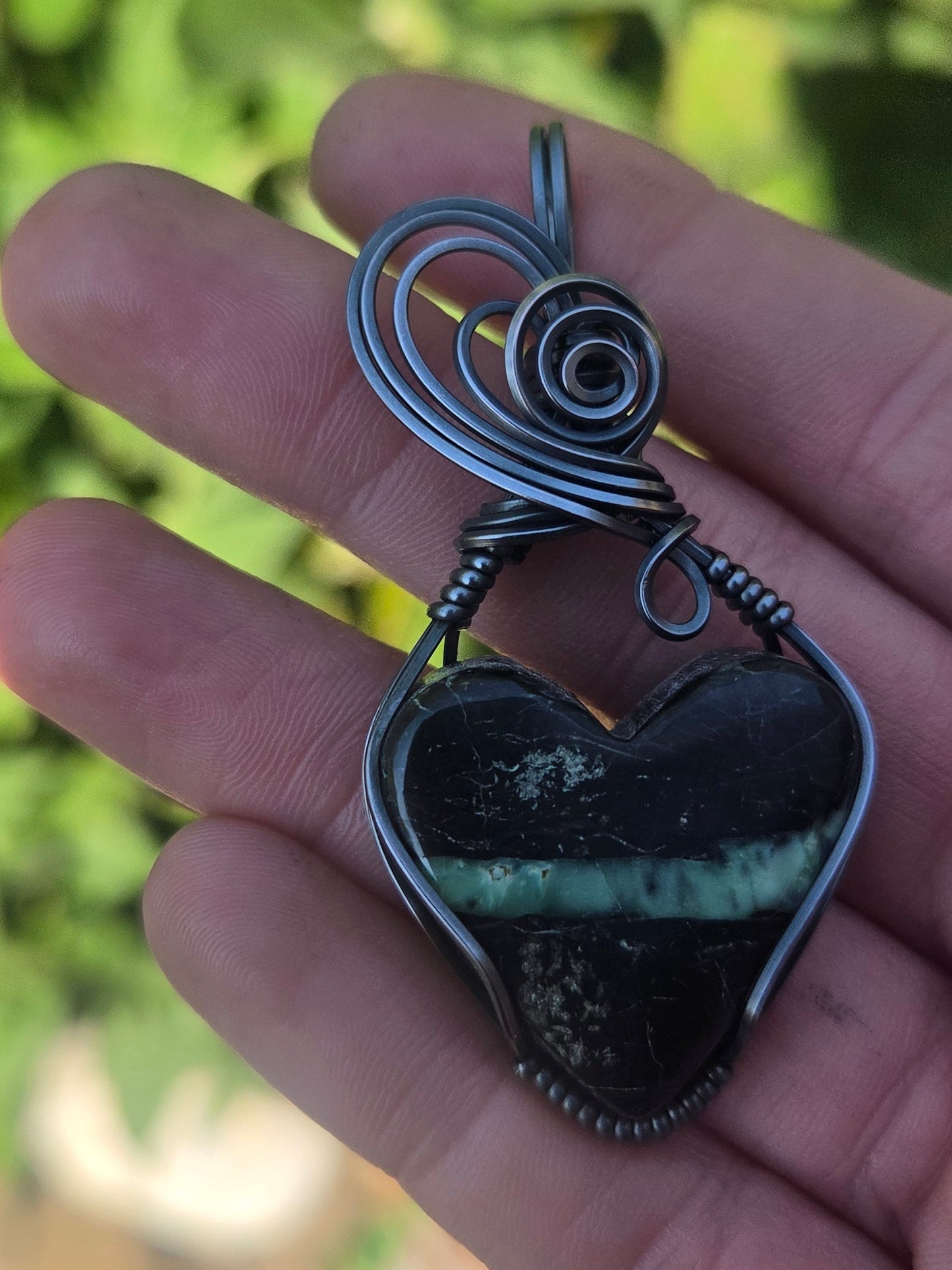 Heart Shaped Super Fox Variscite Cabochon Copper Pendant