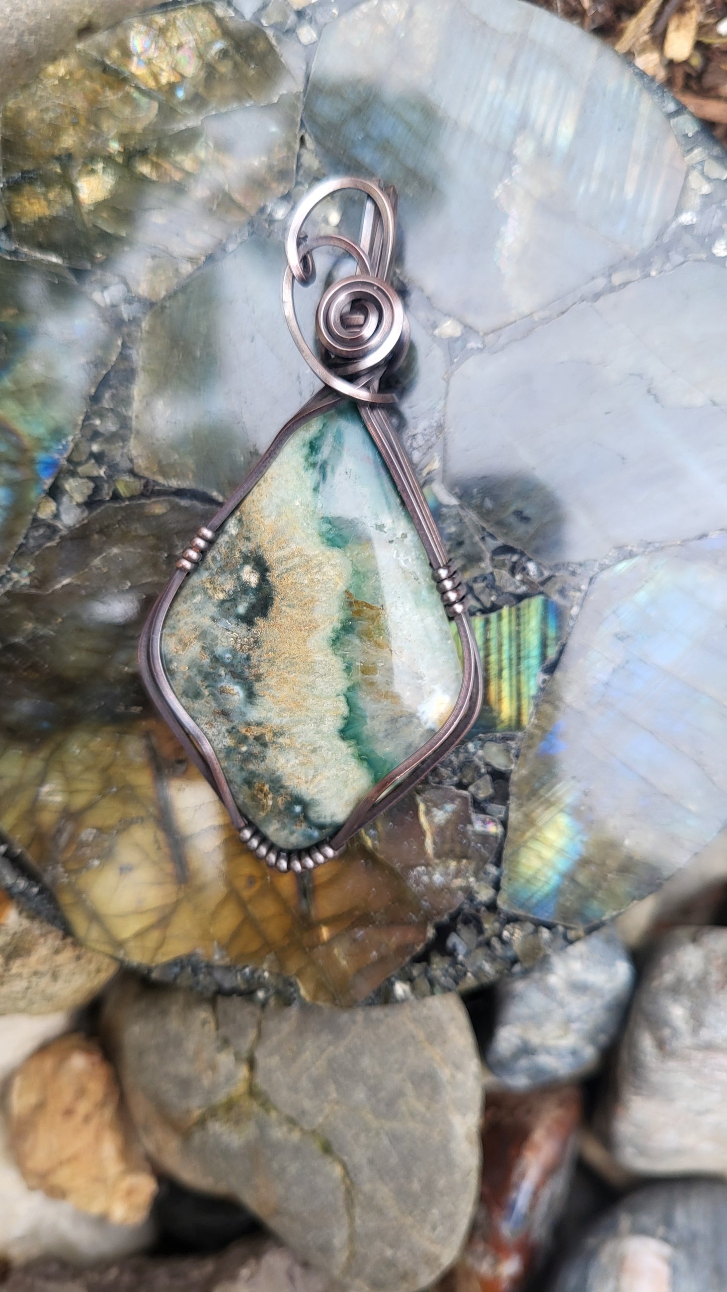Ocean Jasper Copper Wire Wrap Pendant