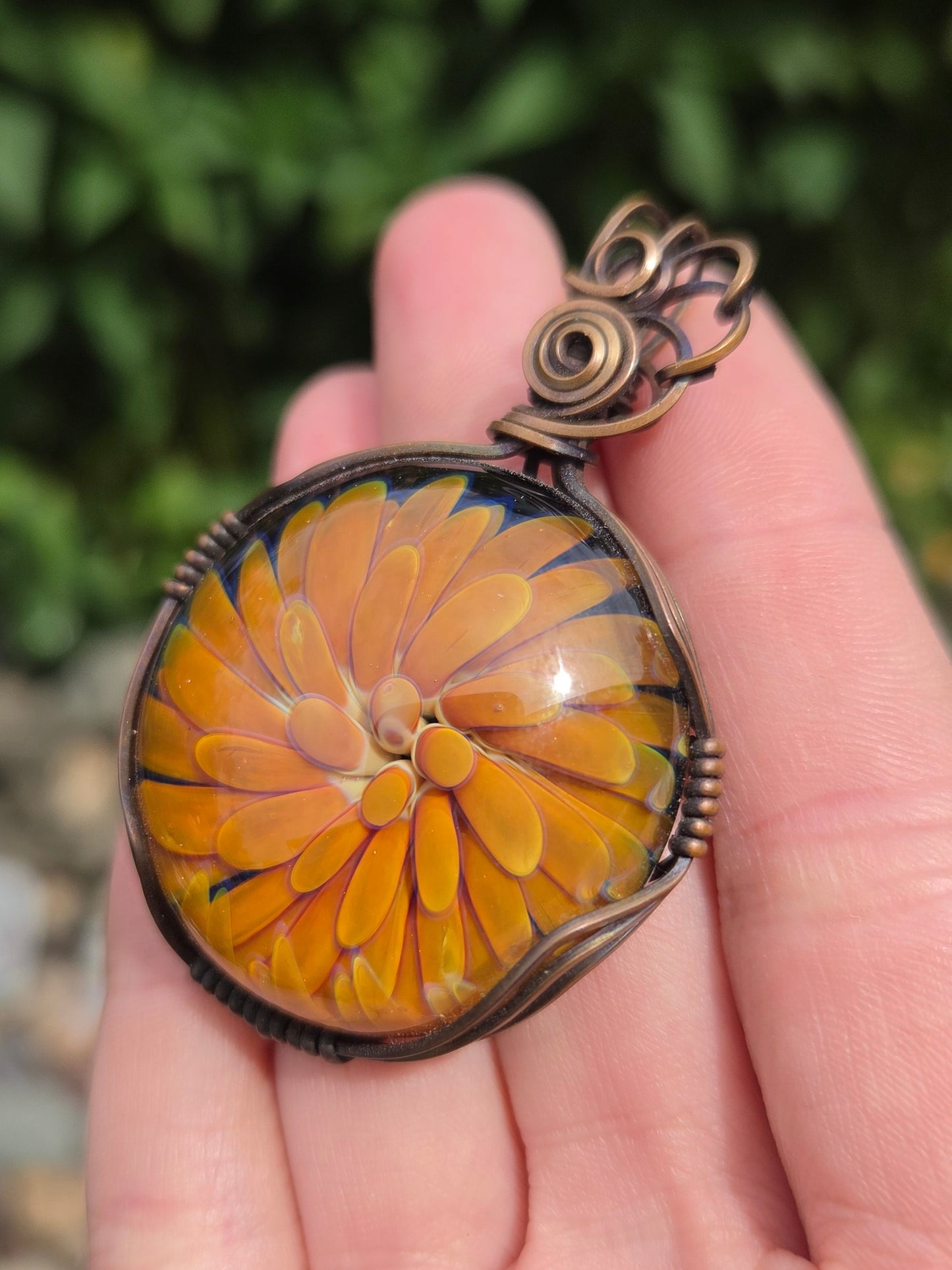 Glass Implosion Cabochon Copper Pendant