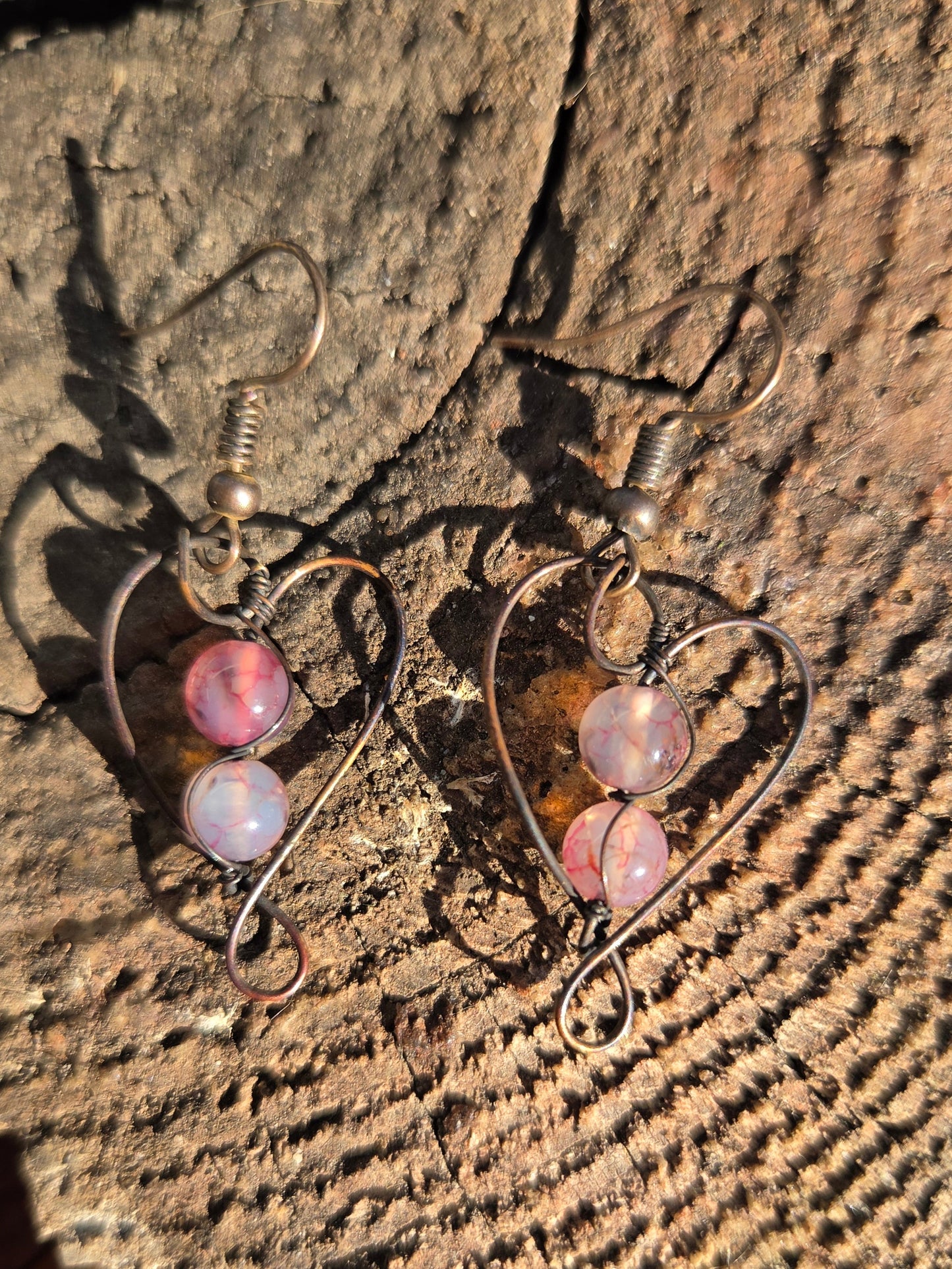 Copper Heart & Agate Earrings