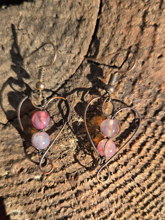 Copper Heart & Agate Earrings