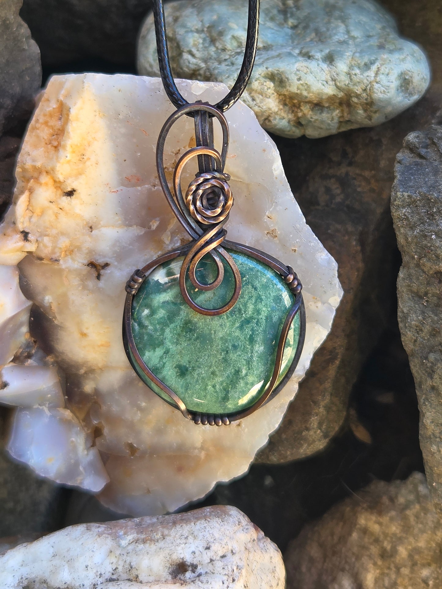 Saturn Chalcedony Copper Pendant