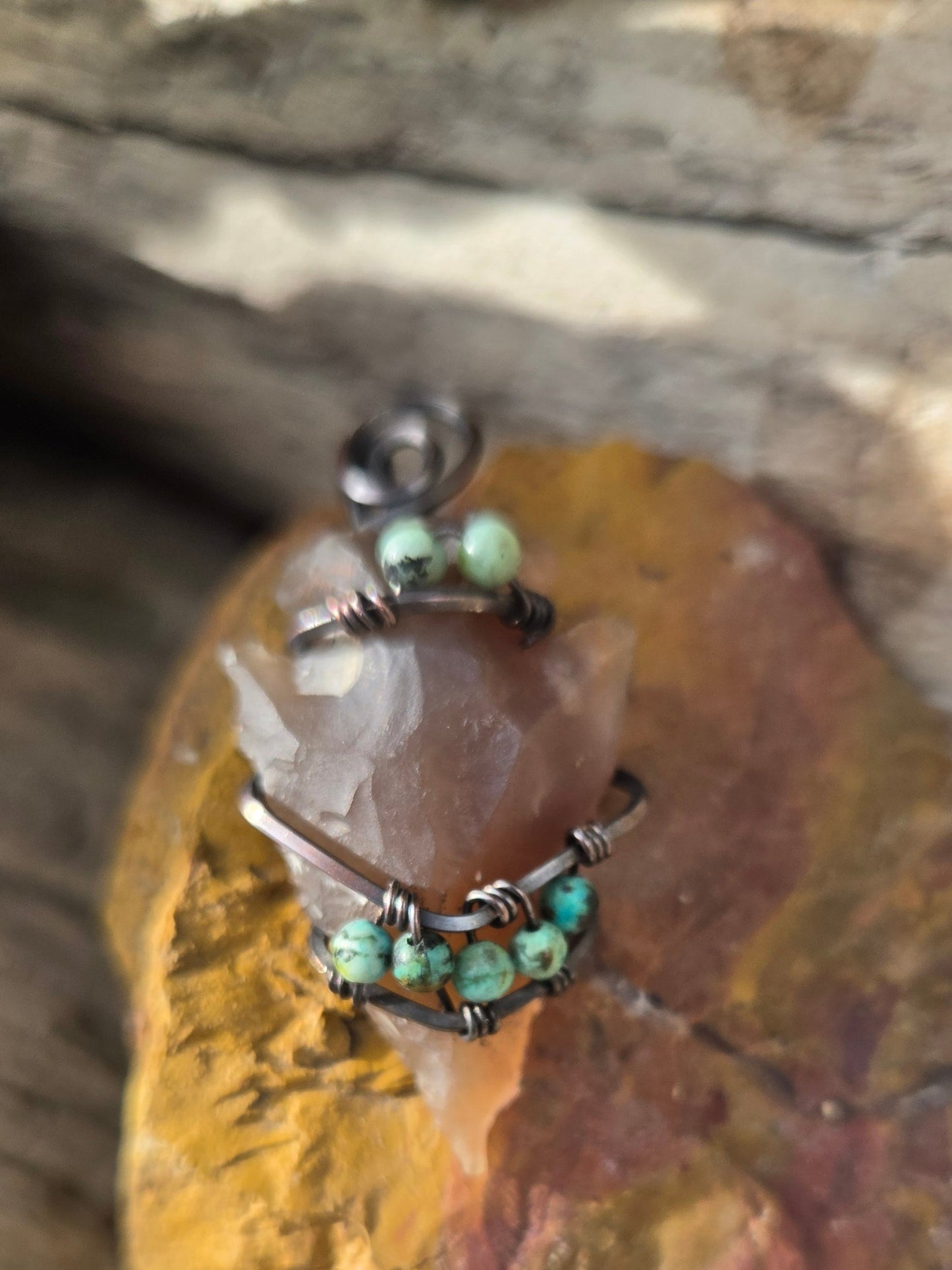 Agate Arrowhead w/ Tibetian Turquoise Bead Accents