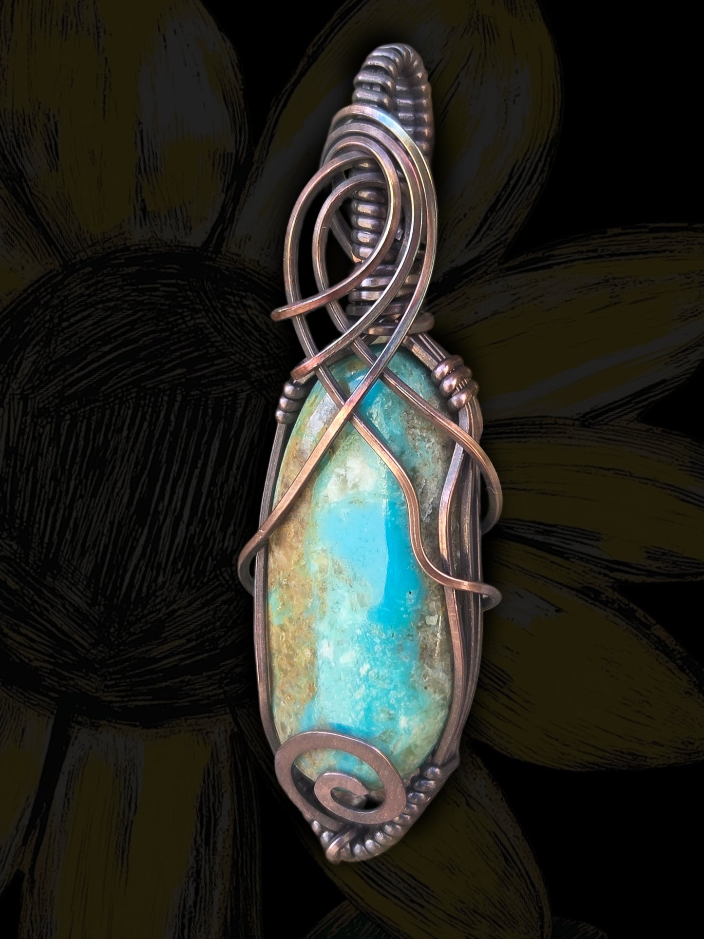 Royston Turquoise Cabochon Copper Wire Wrap Pendant