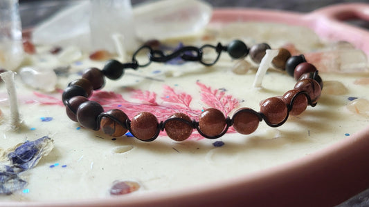 Copper Wire Wrap Stone Bead Bracelet Sz. 7