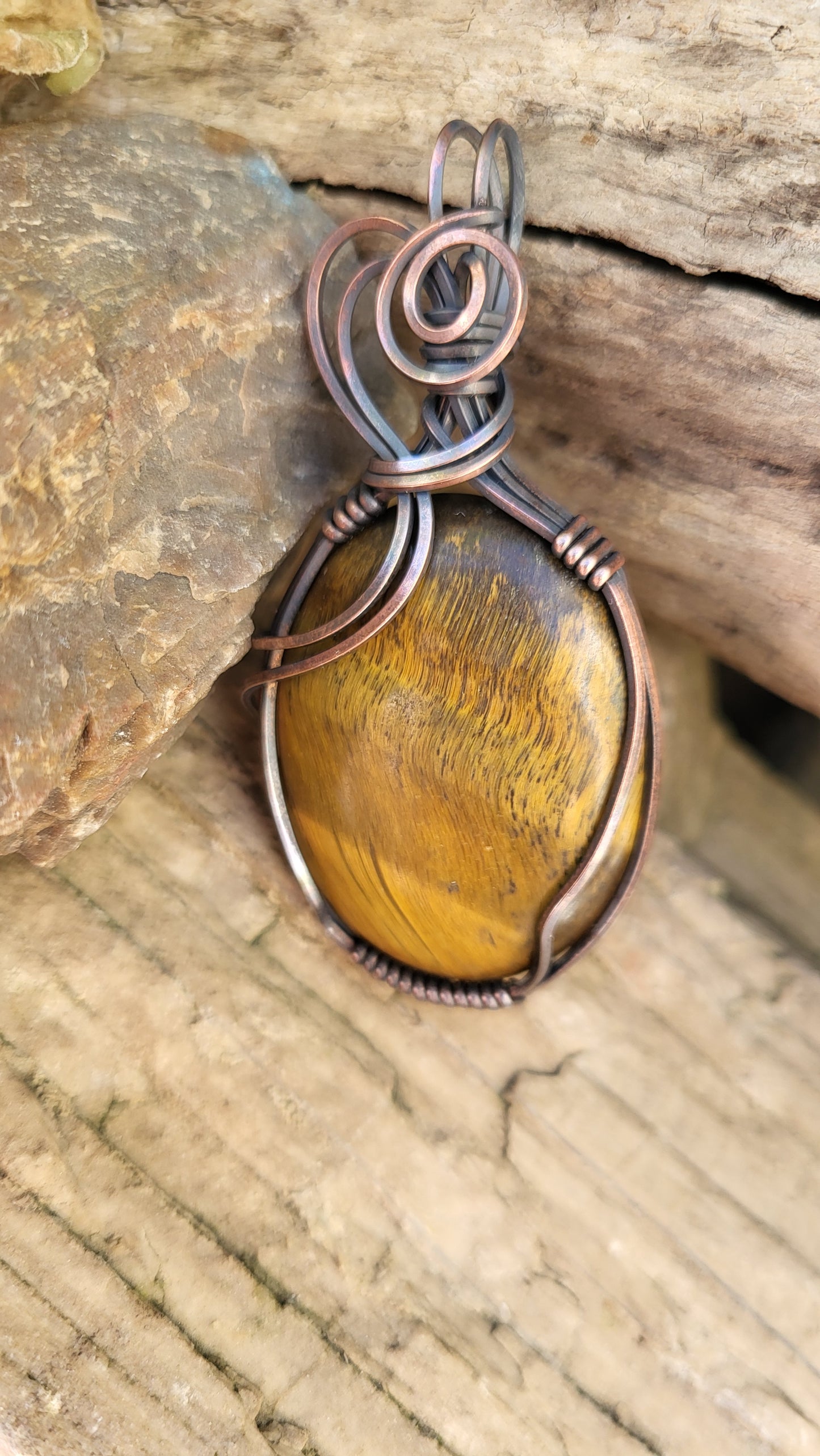 Tigers Eye Copper Wire Wrap Pendant