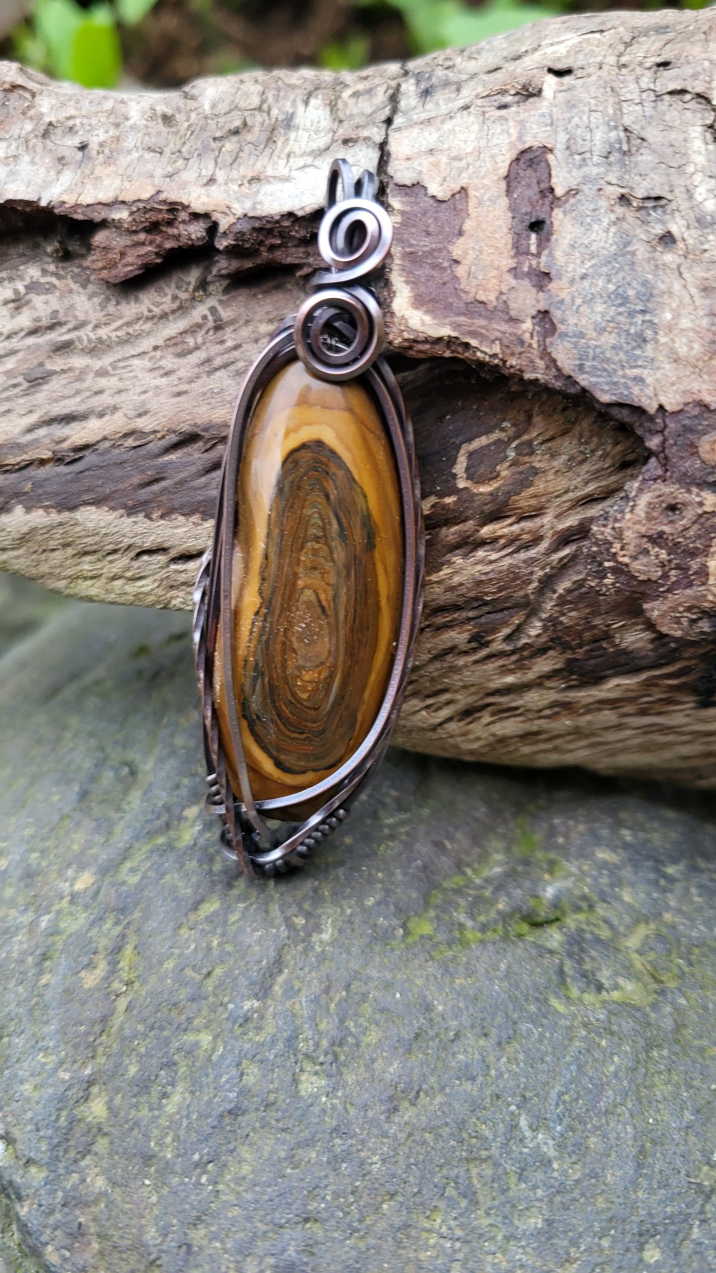 Royal Sahara Jasper Oxidized Copper Wire Wrap Pendant