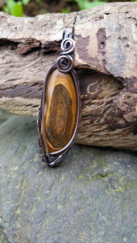 Royal Sahara Jasper Oxidized Copper Wire Wrap Pendant