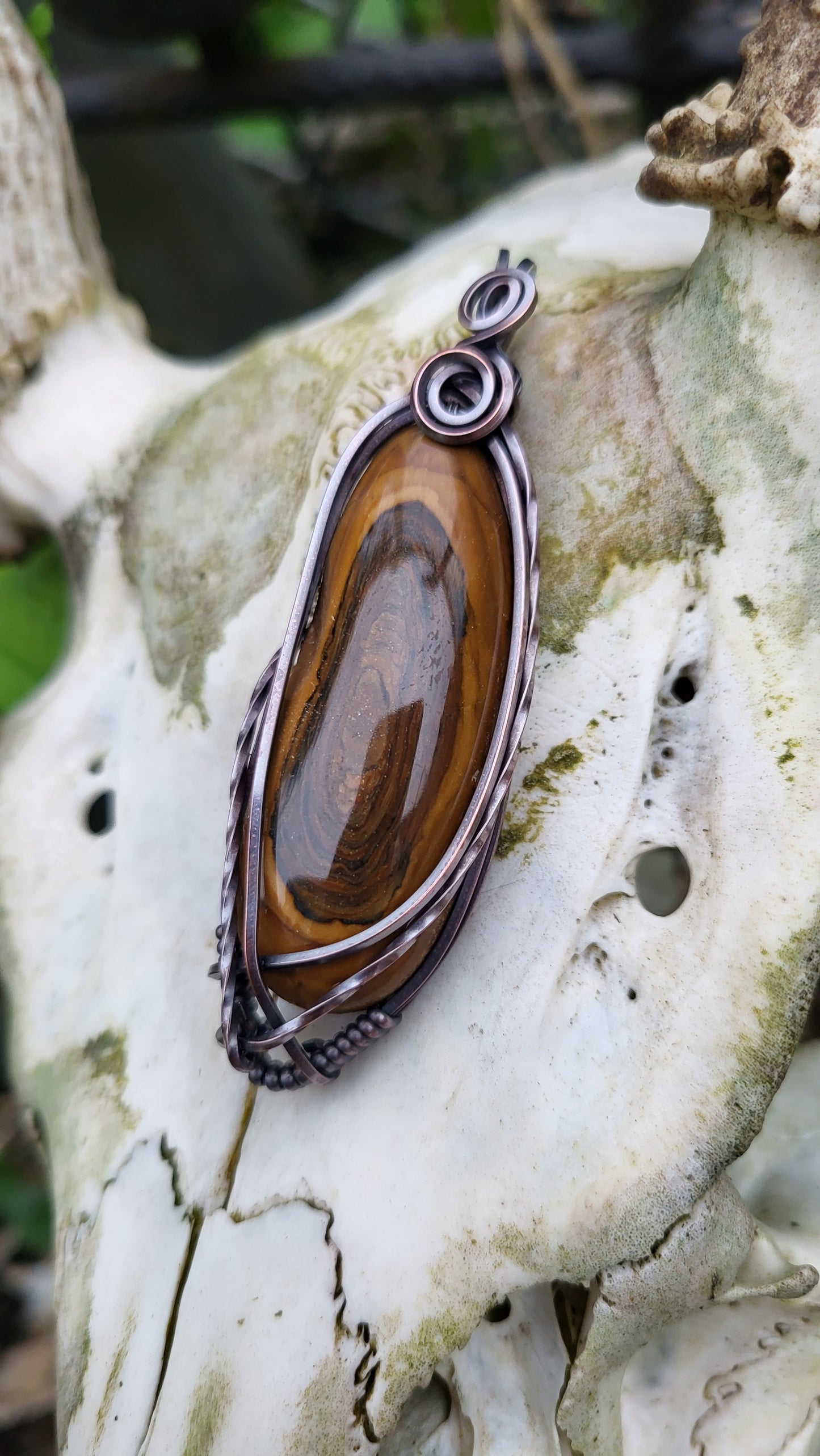 Royal Sahara Jasper Oxidized Copper Wire Wrap Pendant