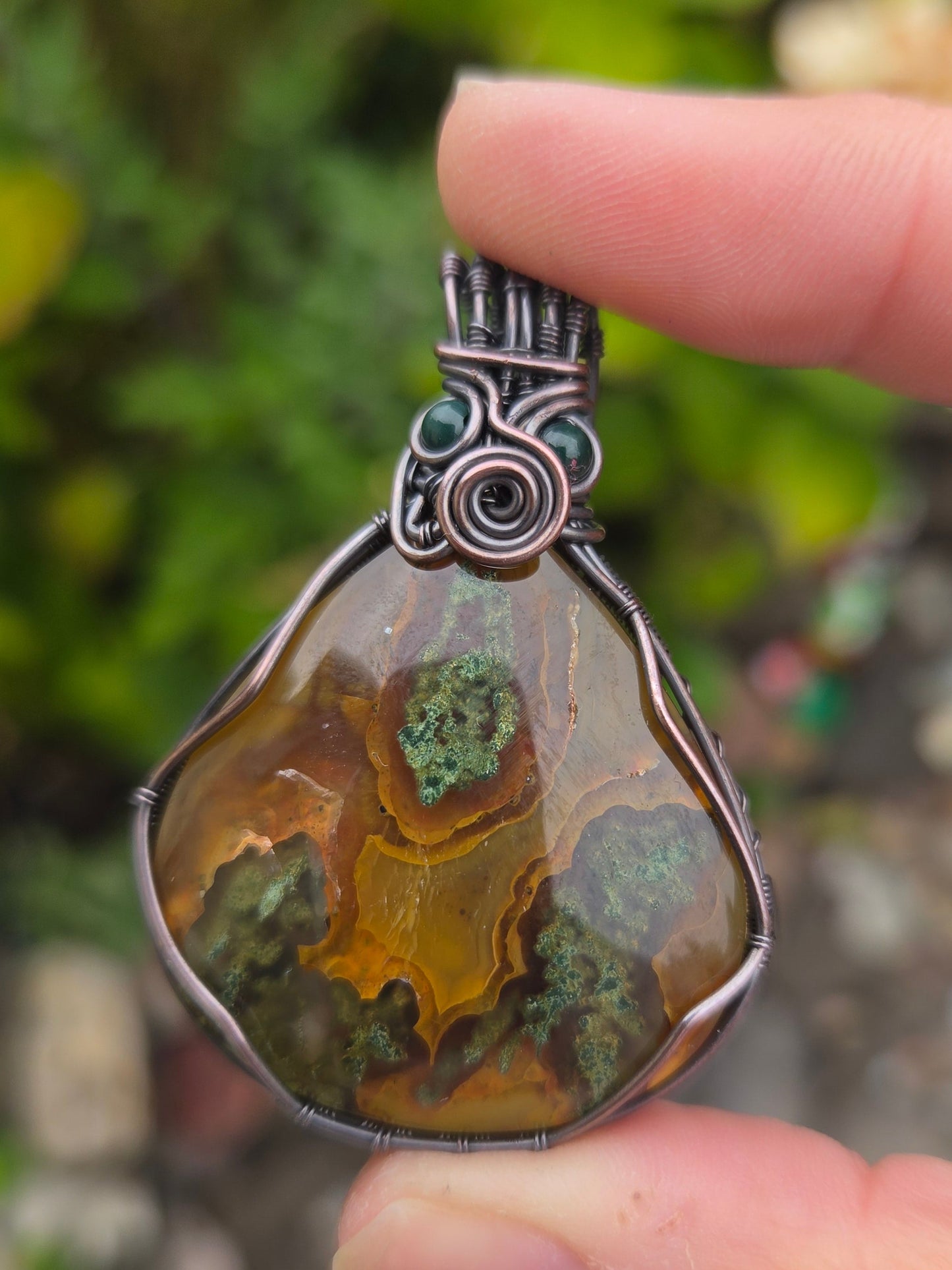Moss Agate Copper Pendant