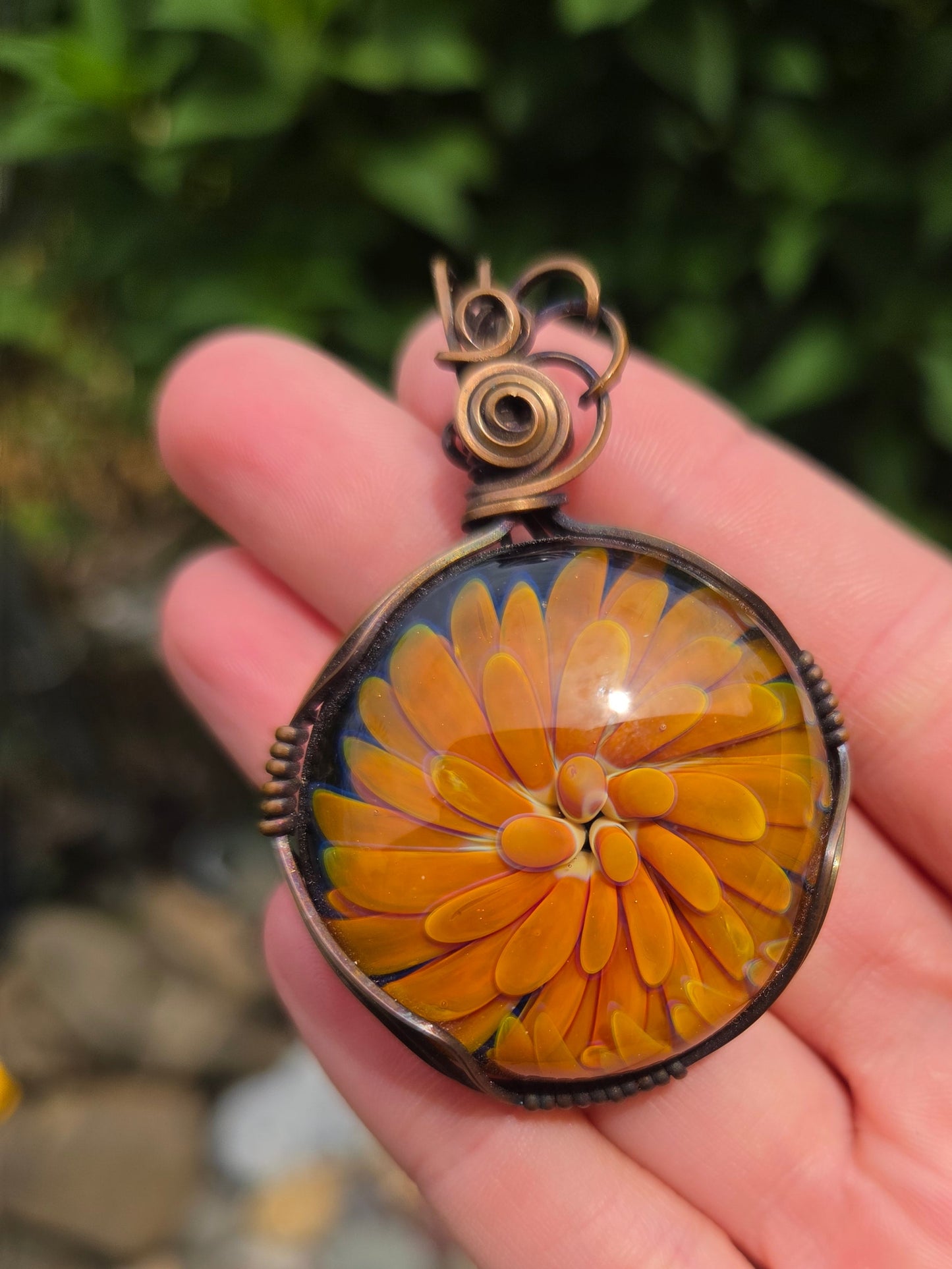 Glass Implosion Cabochon Copper Pendant