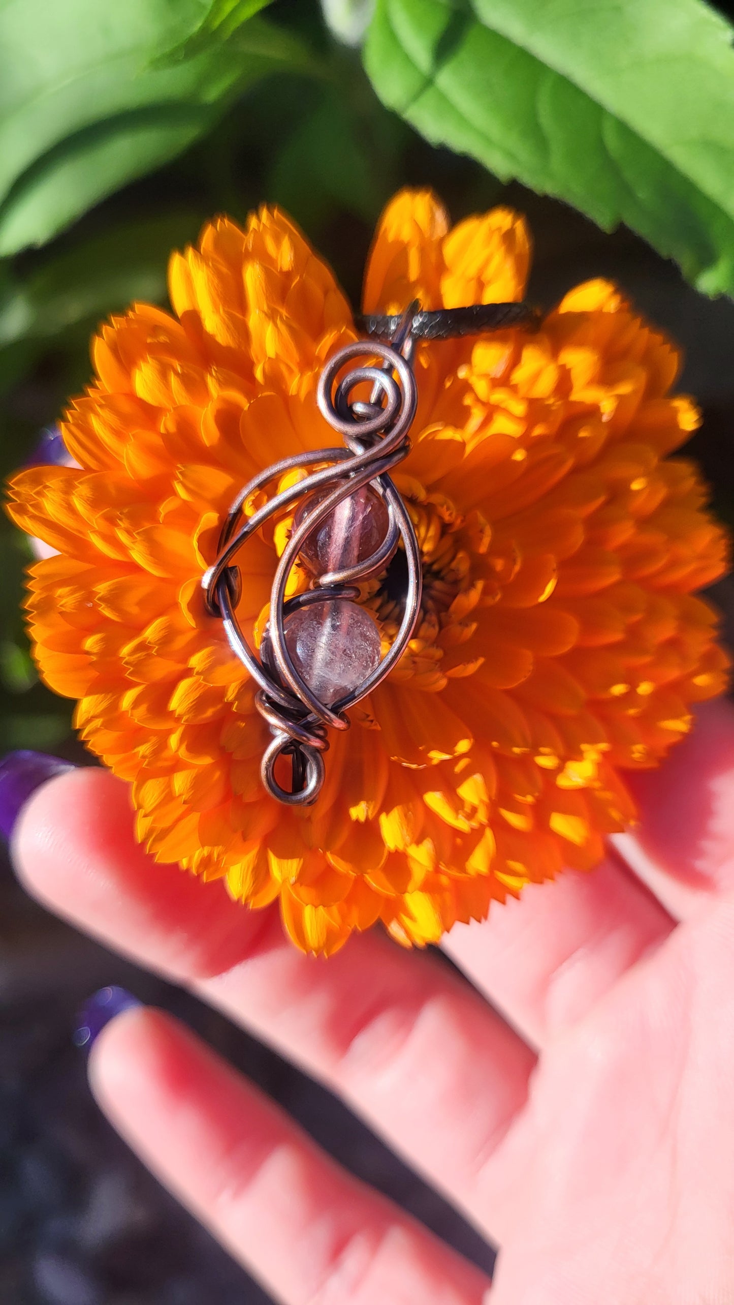 Fluorite Bead Copper Wire Wrap Pendant