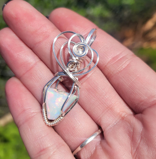 Australian Fire Opal Handcrafted Wire Wrap Pendant