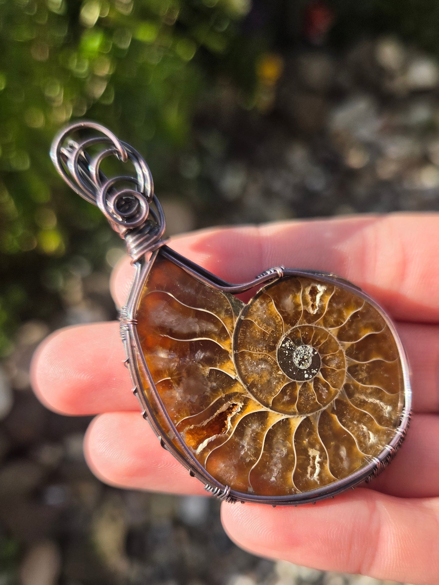 Ammonite Fossil Copper Pendant