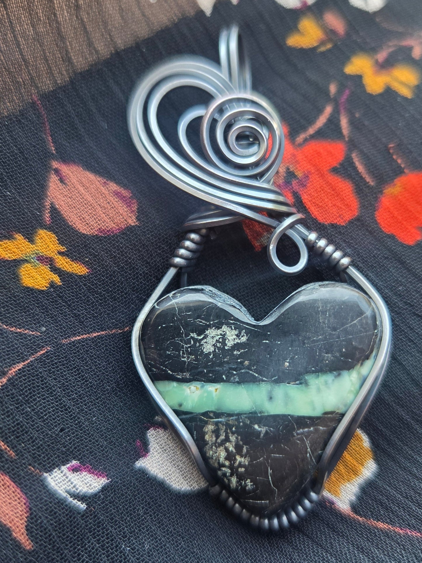Heart Shaped Super Fox Variscite Cabochon Copper Pendant