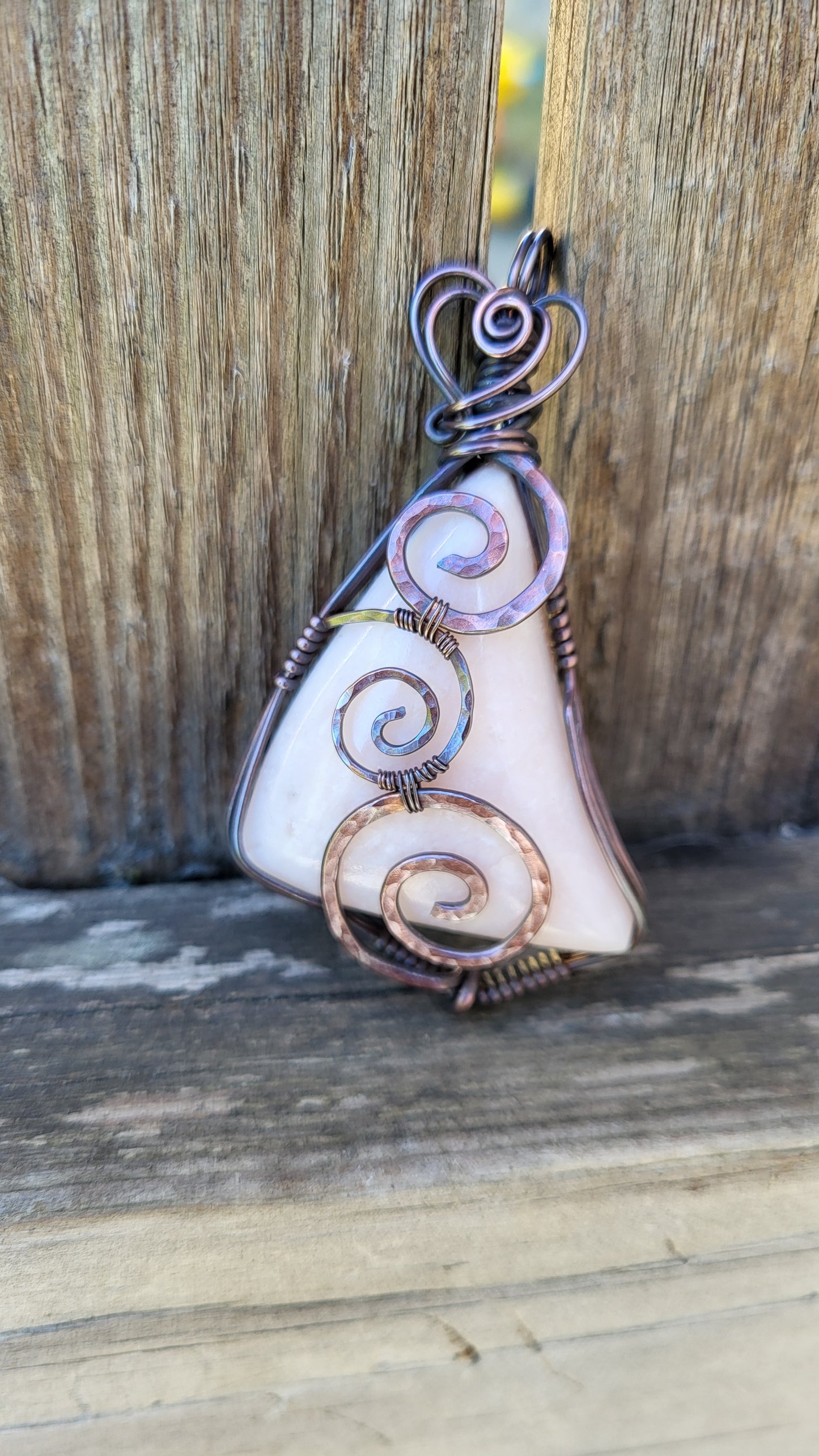 Pink Peruvian Opal Copper Wire Wrap Pendant